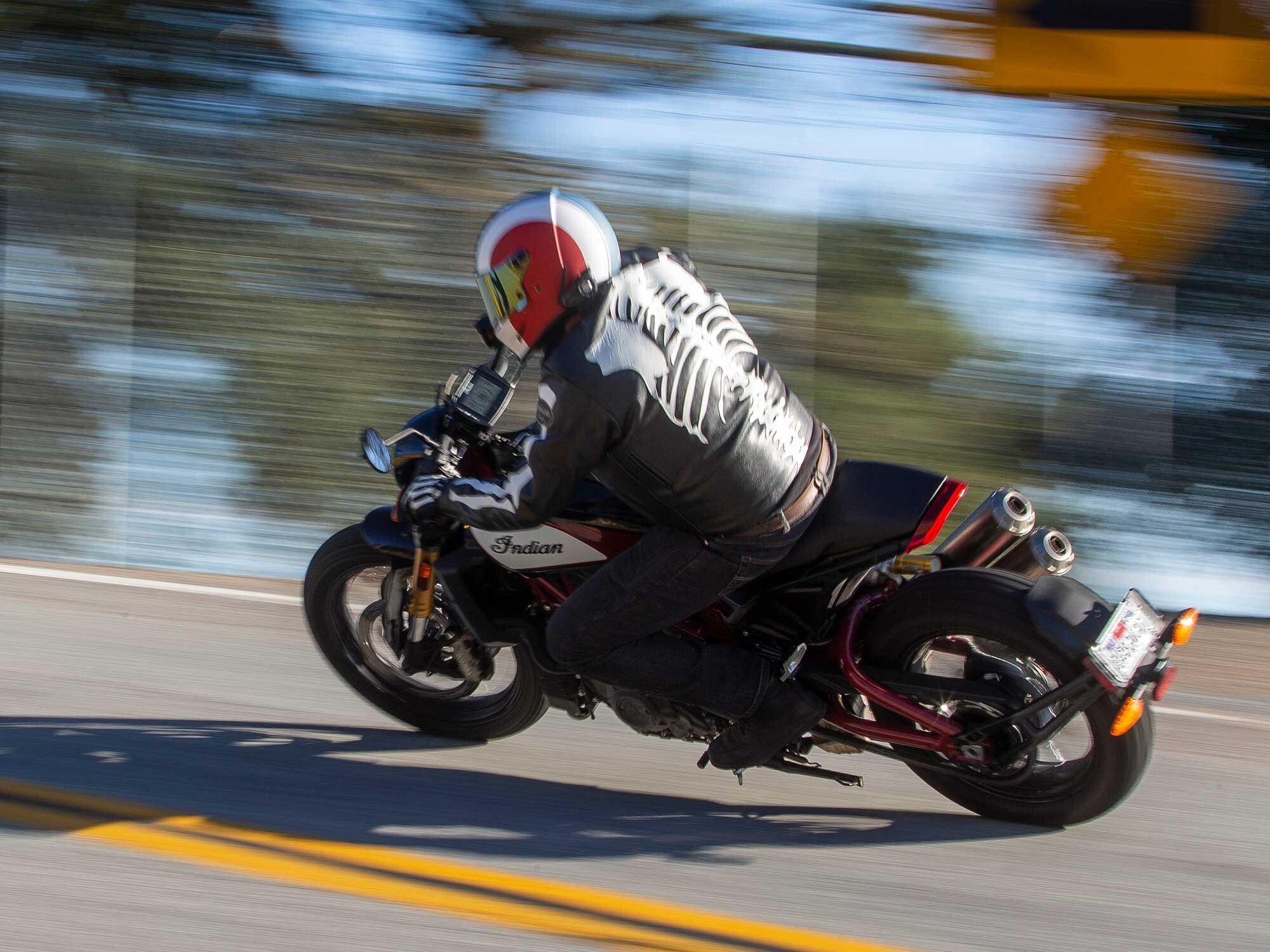 Properly braking for a corner is the key to going quick while being safe. Check out the illuminated taillight as the rider trail-brakes into the corner.
