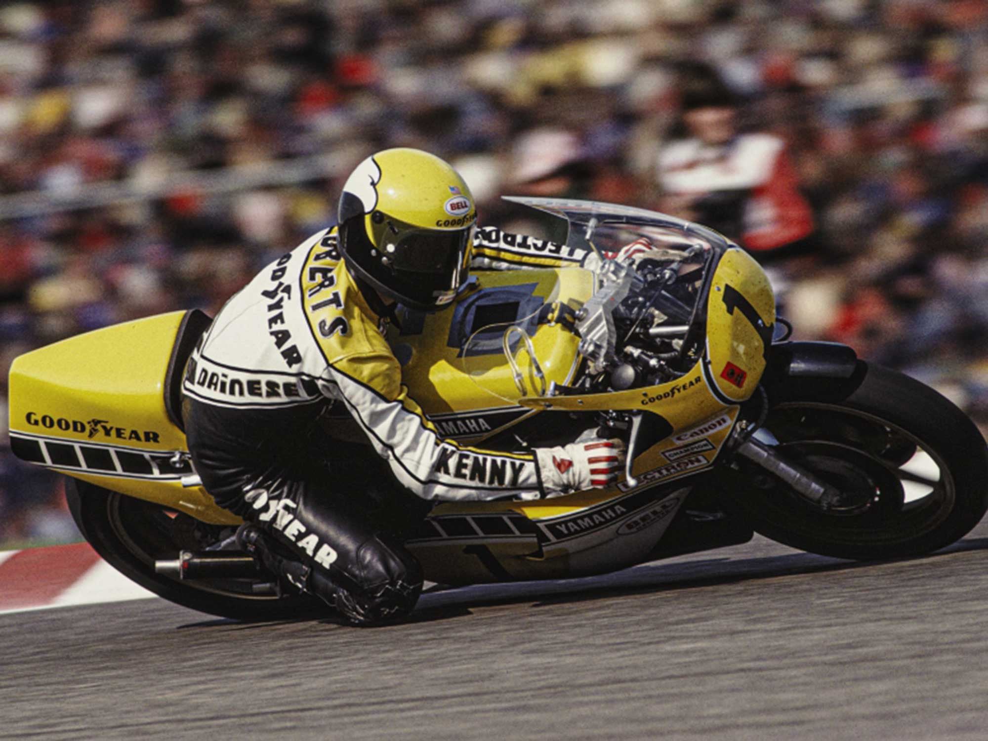 In 1979, Roberts returned as 500cc champion after falling behind at the first race, Venezuela. Then he fought his way back—winning Austria, then coming second in Germany (shown here).