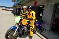 carry and nancy andrew with vintage heavyweight superbike