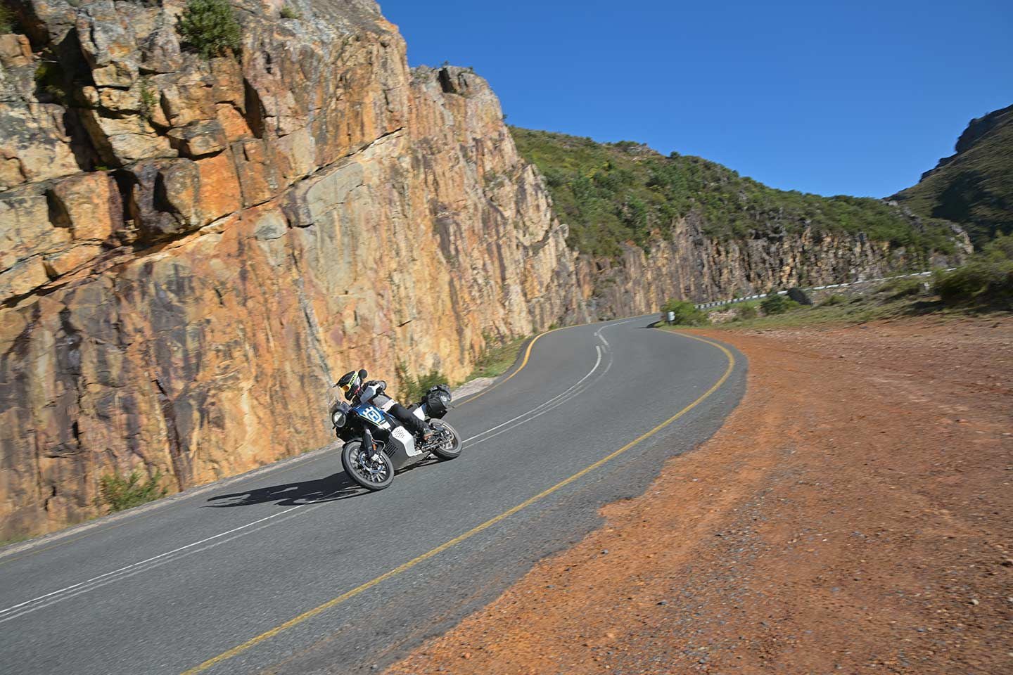Not blowing across the centerline. South Africans ride on the “wrong” side of the road.