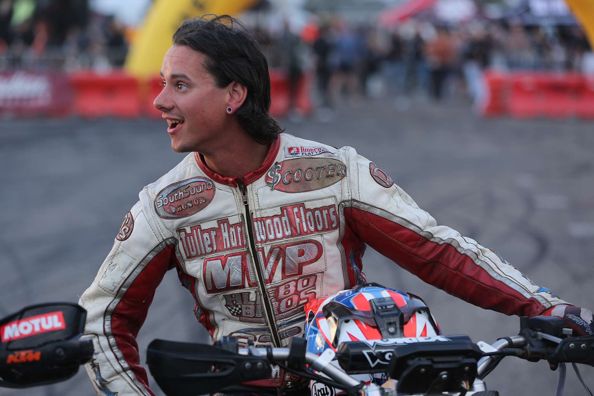 Scooter Vernon took first place in the Moto Beach Classic Super Hooligan main event.