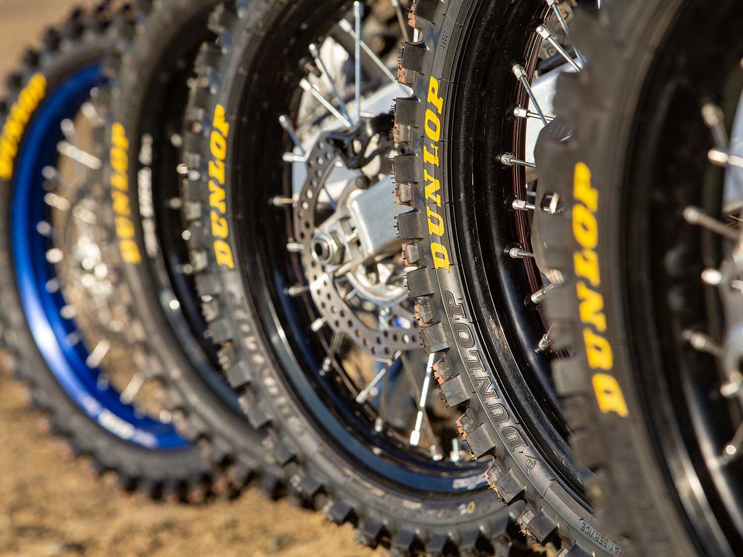 Traction parity among the five motorcycles was ensured with the use of Dunlop Geomax MX33 soft-to-intermediate-terrain tires.