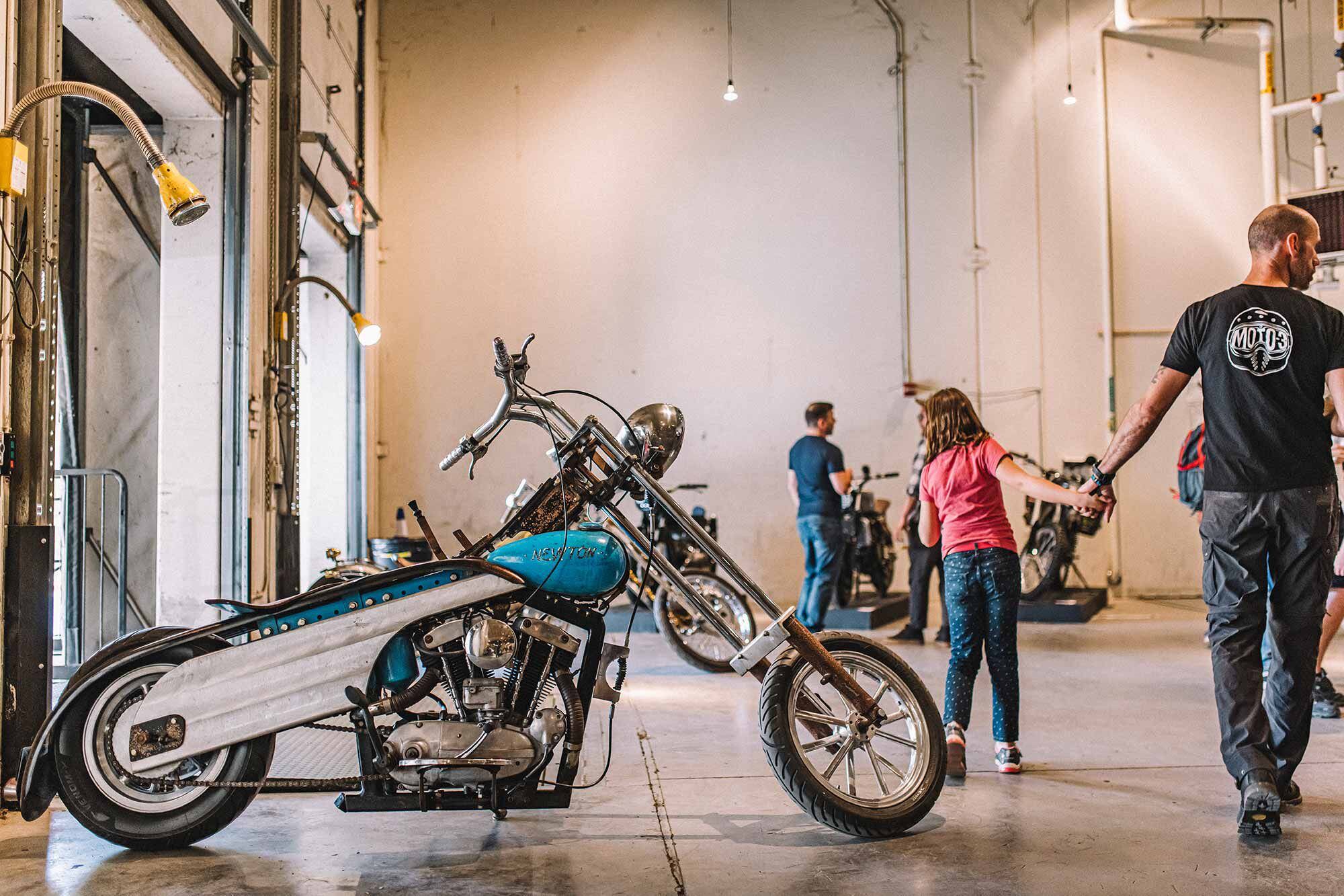 Gary Winebrenner’s spring backbone 1957 H-D Ironhead named “Newton.”