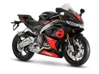 2023 Aprilia R S 660 Racing Black colorway studio front right angled profile