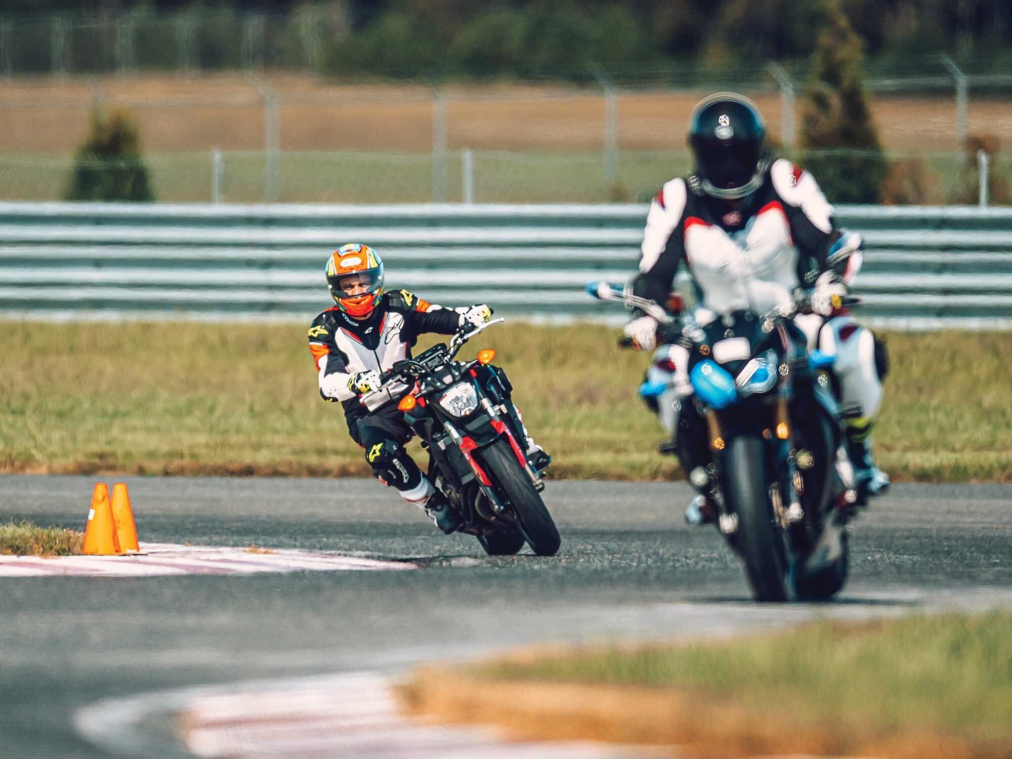 Attempting to unlearn bad habits on an FZ-07—riding at NJMP is safe, fast, and far more entertaining on a bike than it is in a car.