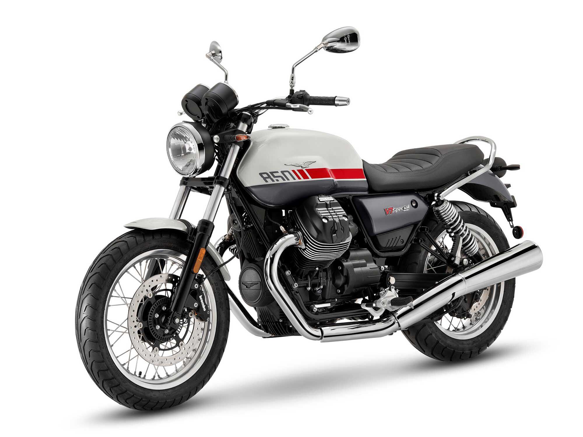 The 2023 Moto Guzzi V Special will have this white/black/red color option in the new year.