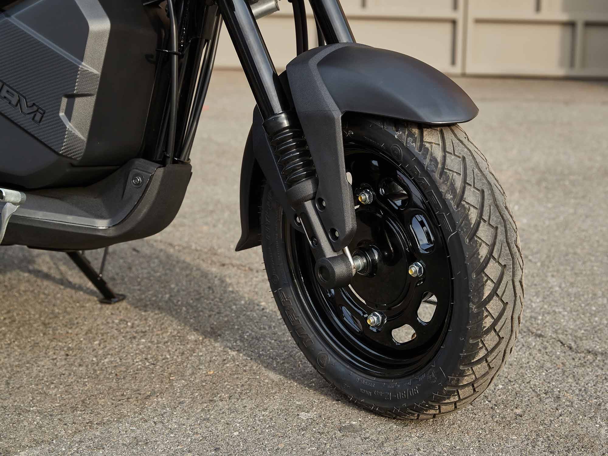 The Navi’s 26.8mm inverted fork provides 3.5 inches of decent suspension action, although you’ll still feel the big hits through the chassis. The drum brakes may look price-point, but they work adequately for the Honda’s intended purpose, plus the rear brake pedal is linked to the front brake as well.