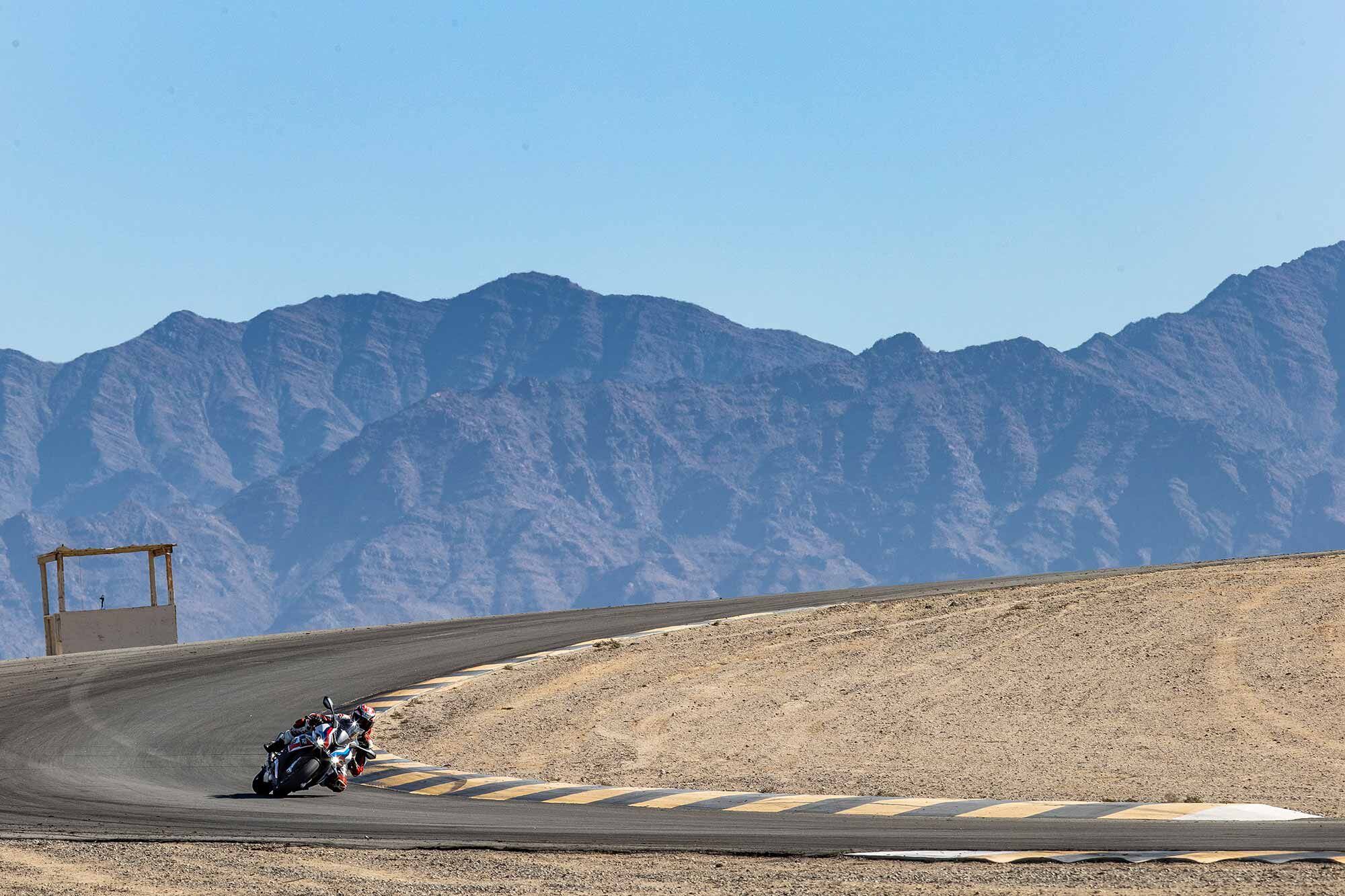 The M 1000 RR is a killer of Chuckwalla Valley Raceway’s side-to-side transitions and elevation changes.
