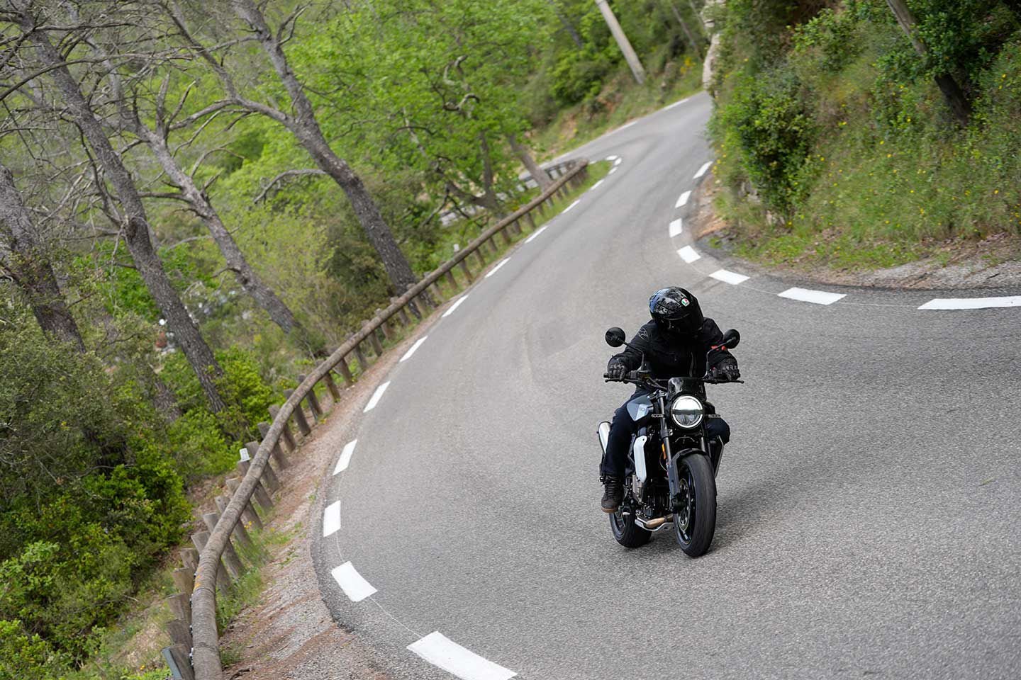 The Svartpilen is right at home on the twists and turns of southern France.