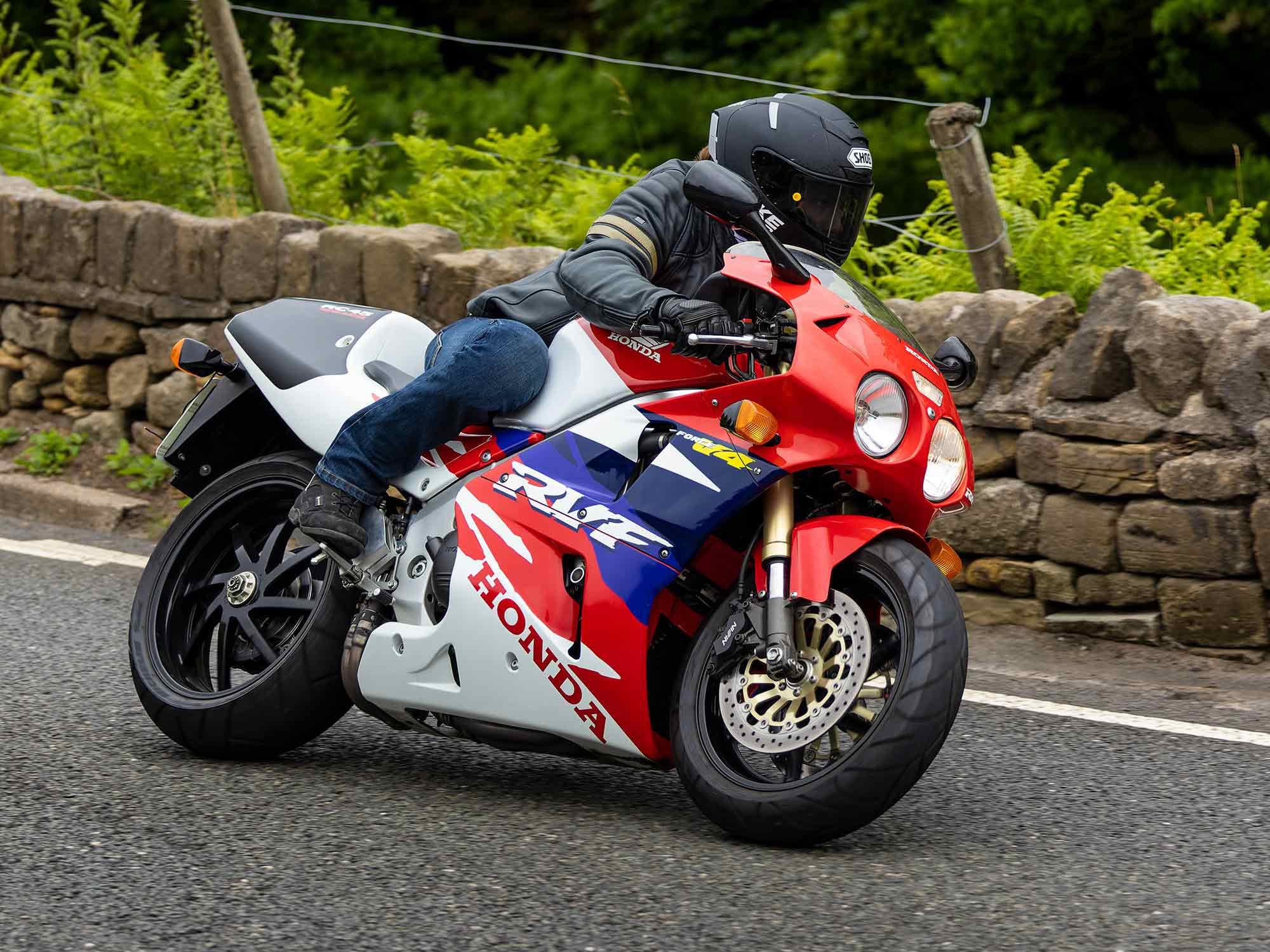 While not as quick to respond as a modern superbike, the RC45 is still a stunner on the road.