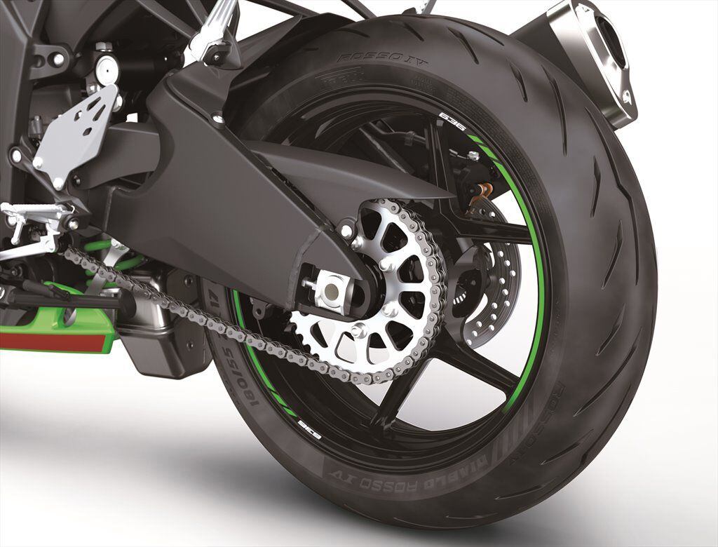 The swingarm and suspension at the rear remain unchanged.