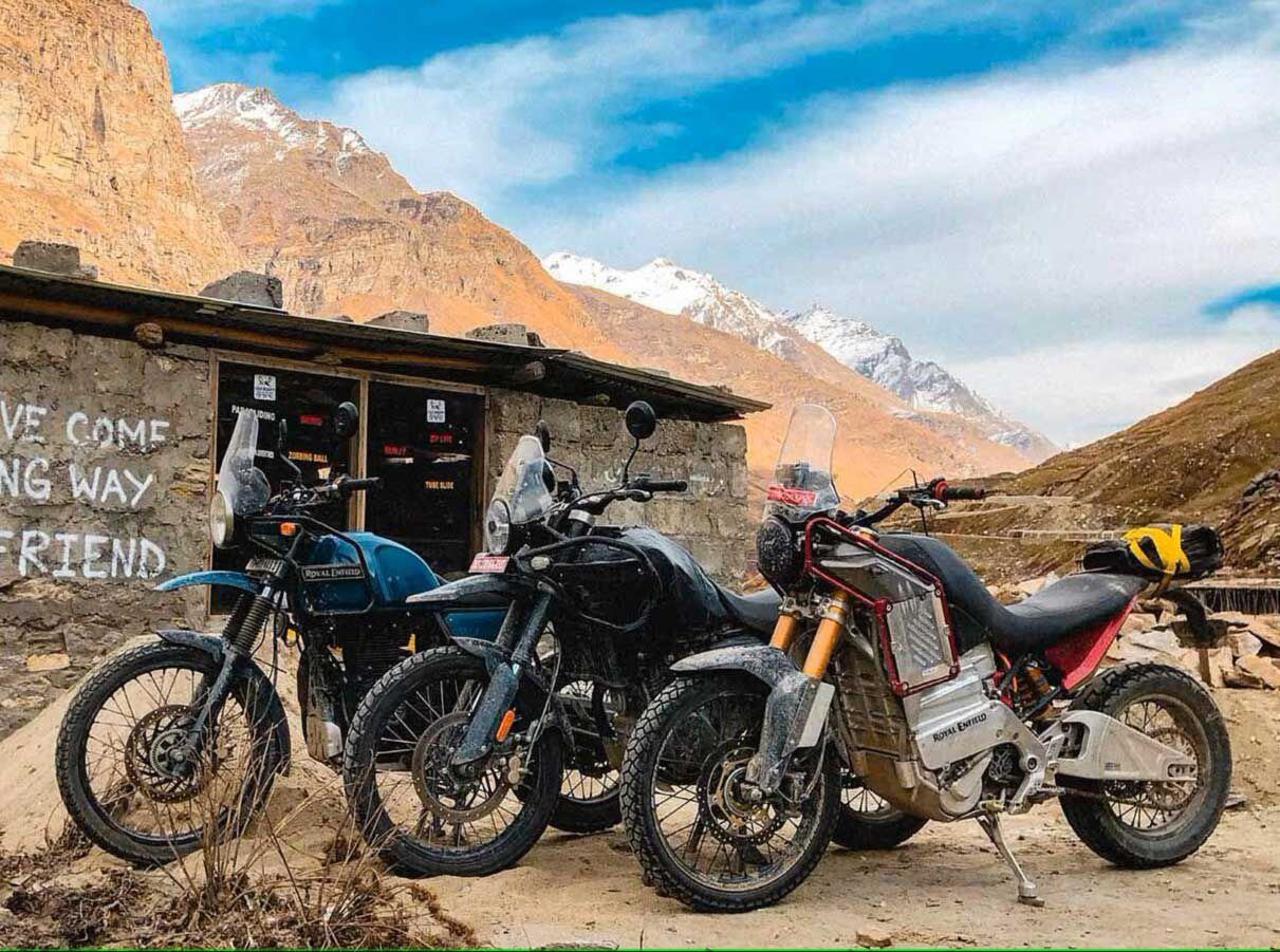 To everyone’s surprise, Royal Enfield pulled the covers off a prototype electric bike at EICMA. It’s the one in the forefront.