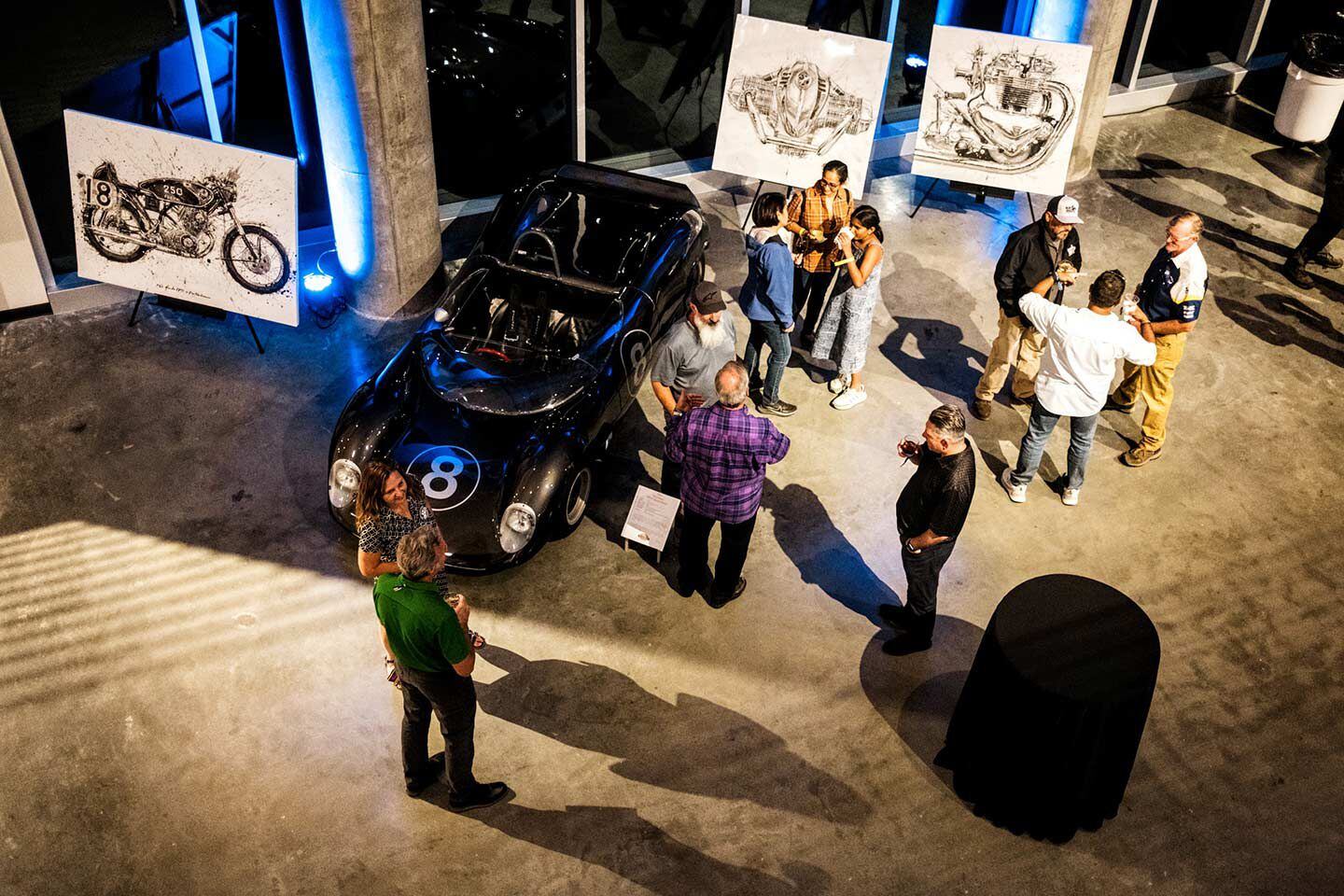 An aerial view of important motorcycle people doing important motorcycle people things. BMW Motorrad Days dinner at the Barber Motorsports Museum.