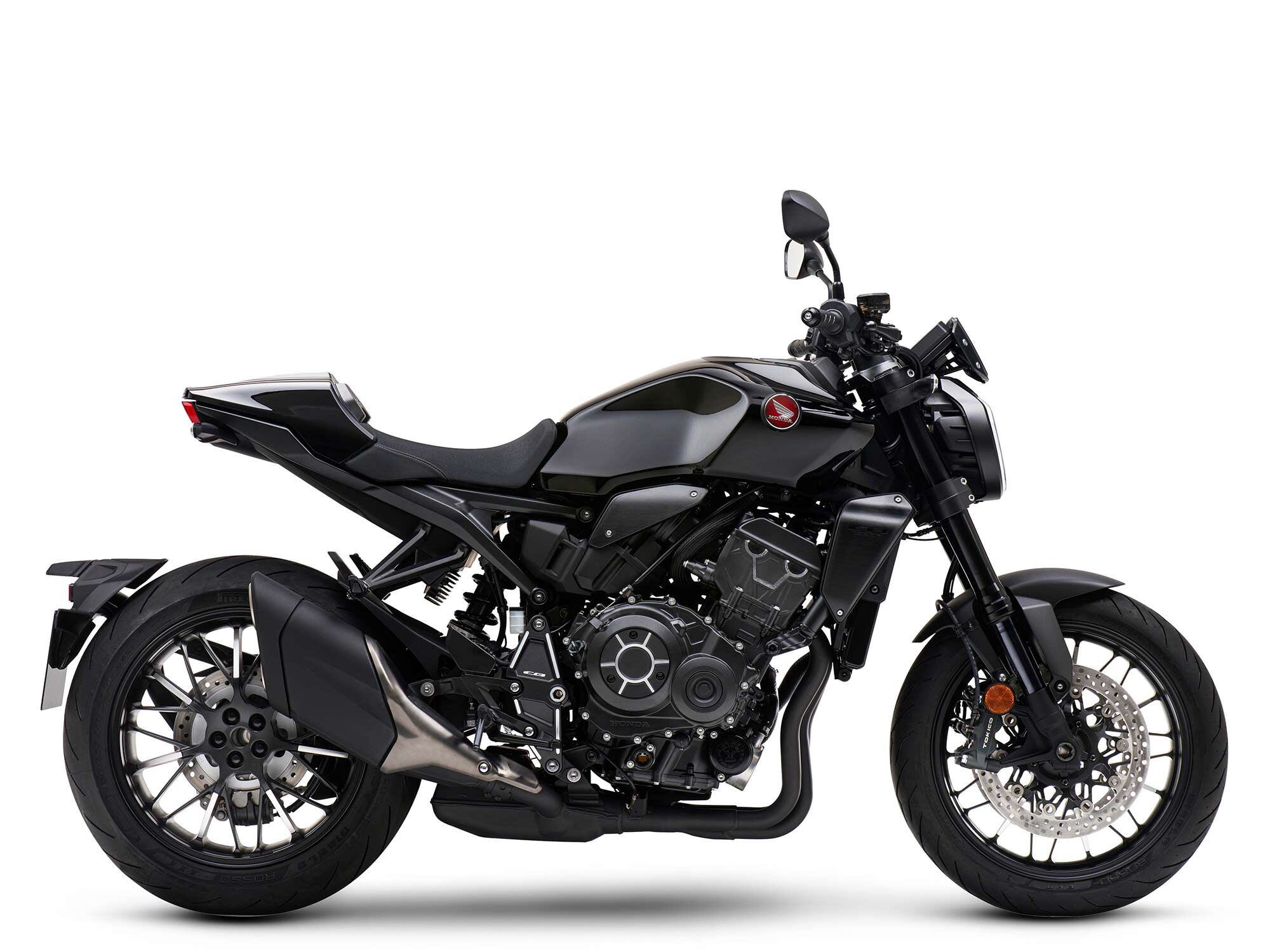 The 2022 CB1000R Black Edition has the implied blacked-out looks with small highlights of aluminum throughout.