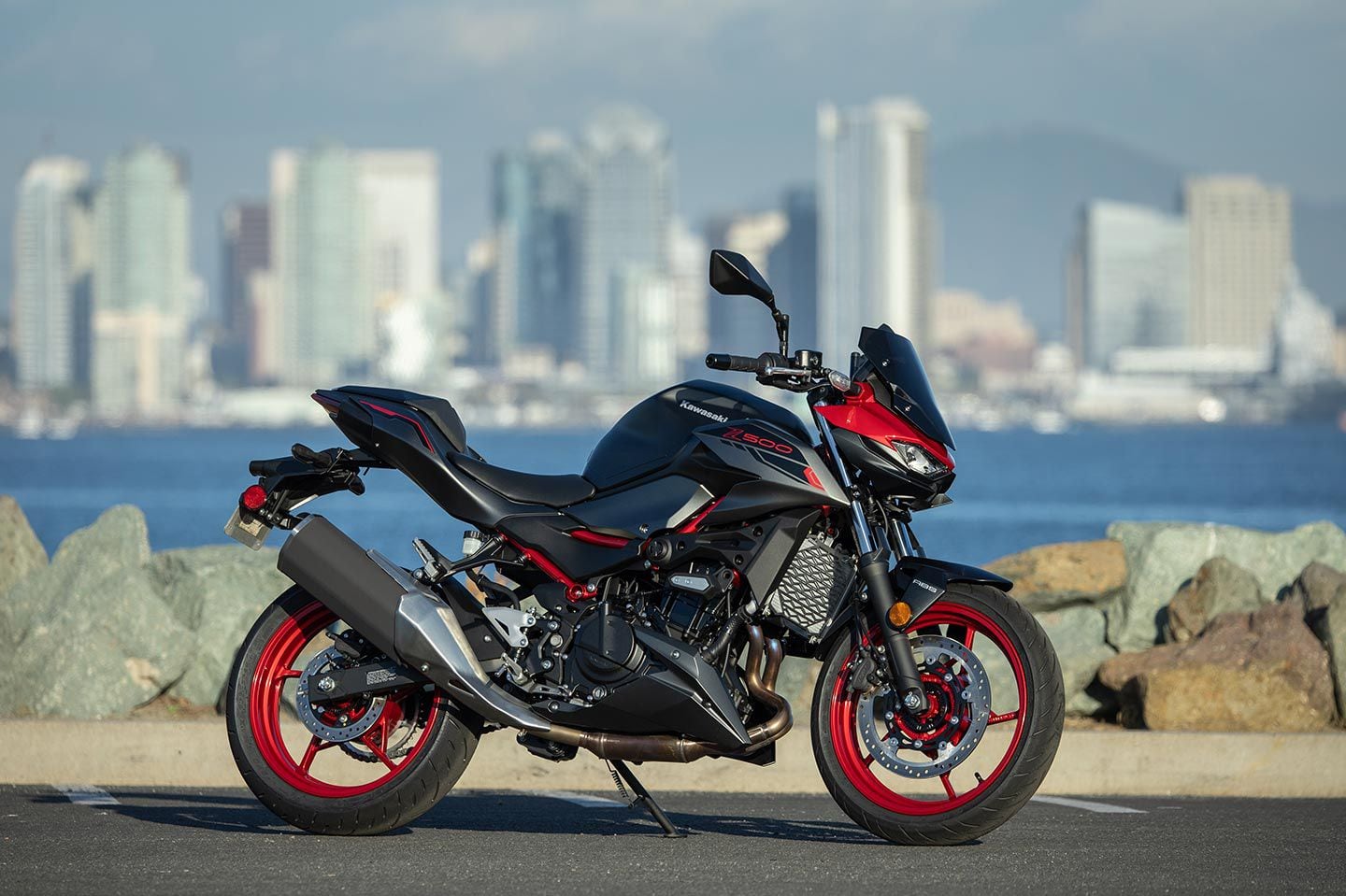 Kawasaki Z500 SE ABS in Candy Persimmon Red ($6,299).