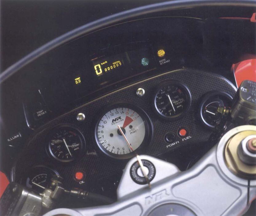 The NR750’s dash, with its mix of digital and analog gauges, was like nothing else on a production bike back in 1992.
