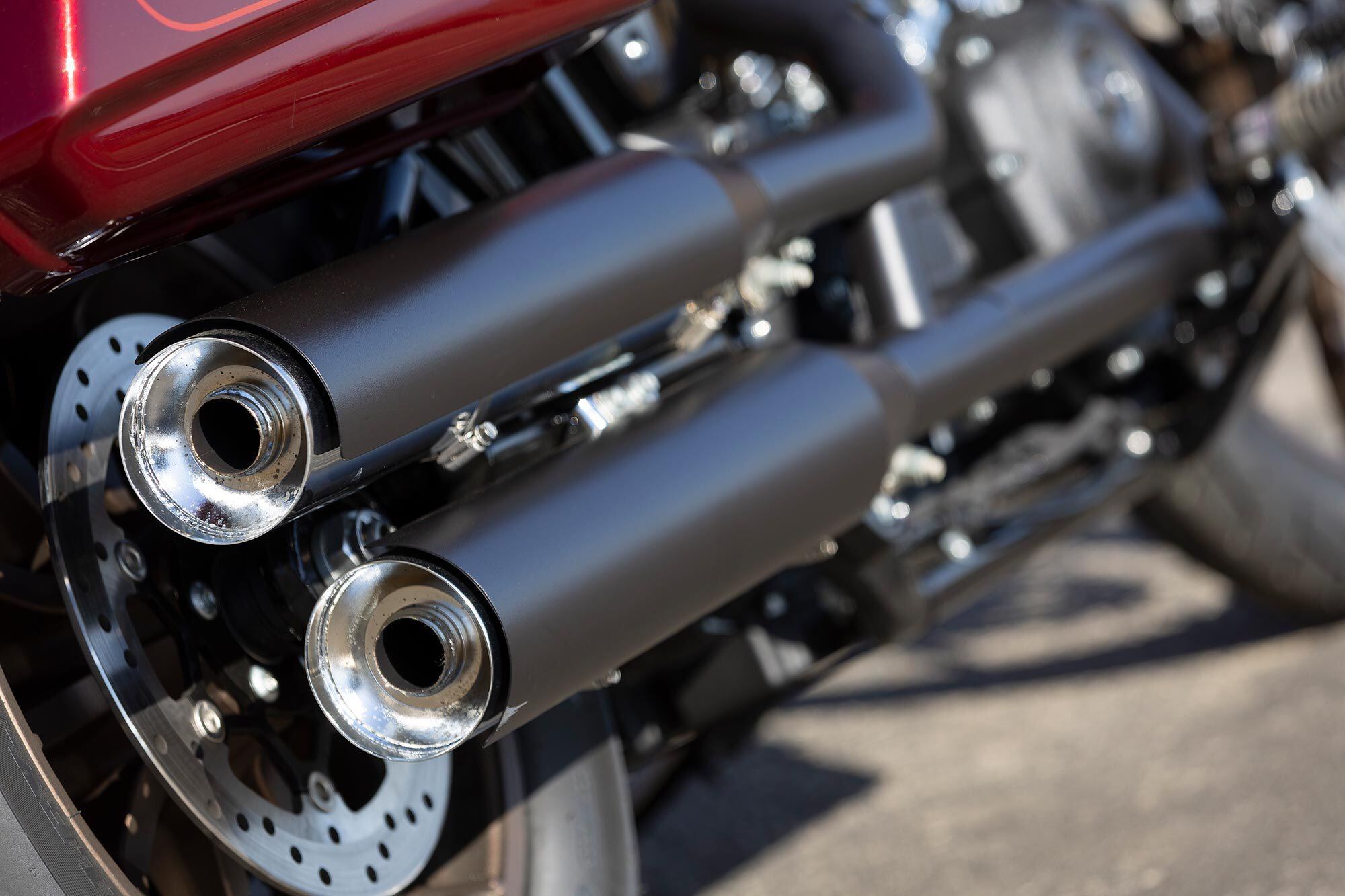 Long and low, mufflers on the El Diablo model will scrape if you lean much past the footpeg’s feeler point.