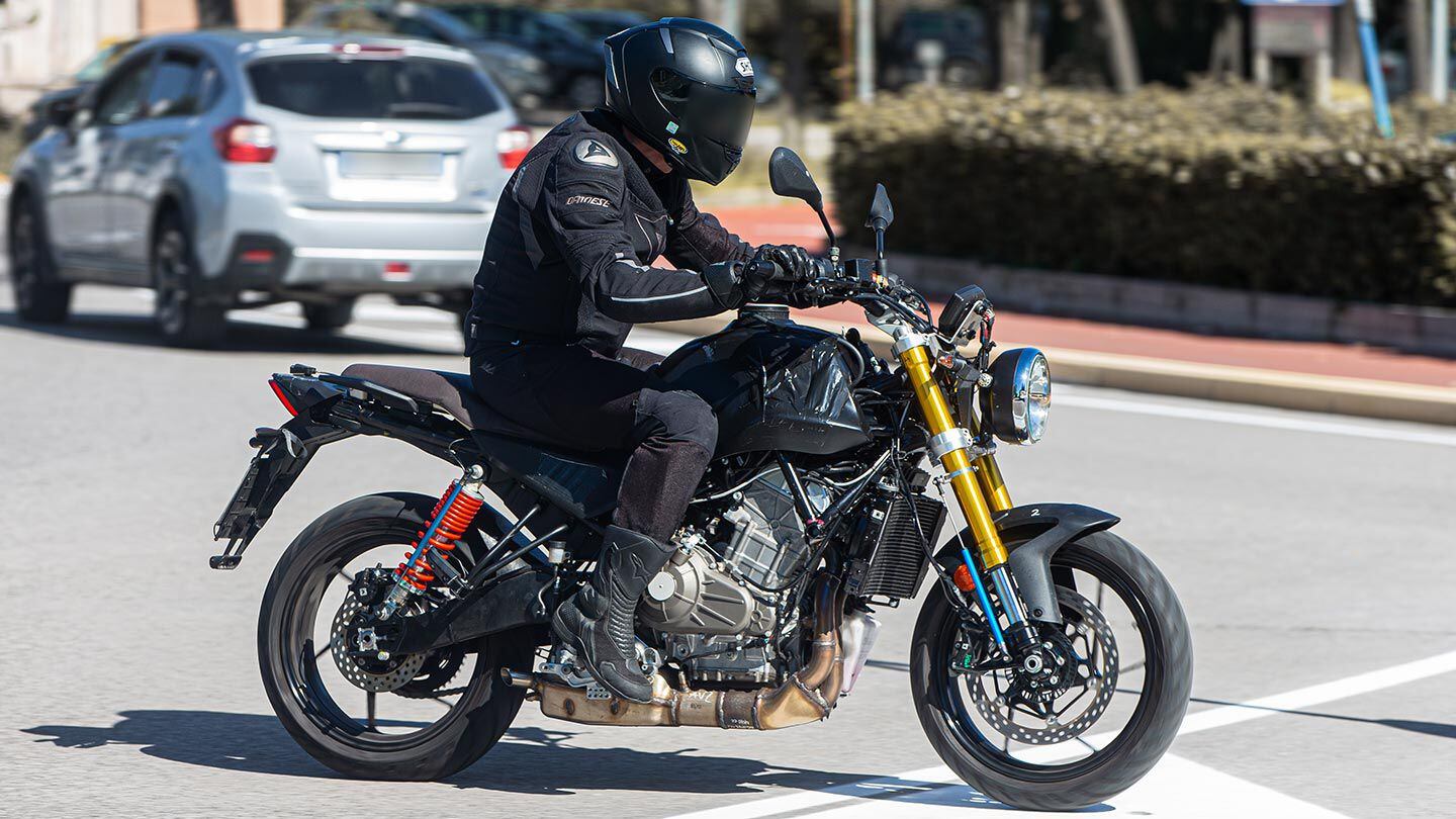 With multiple Moto Guzzi styling elements, and what is clearly the engine from the new Aprilia RS 457, we suspect this retro roadster will in fact be branded as a Guzzi.
