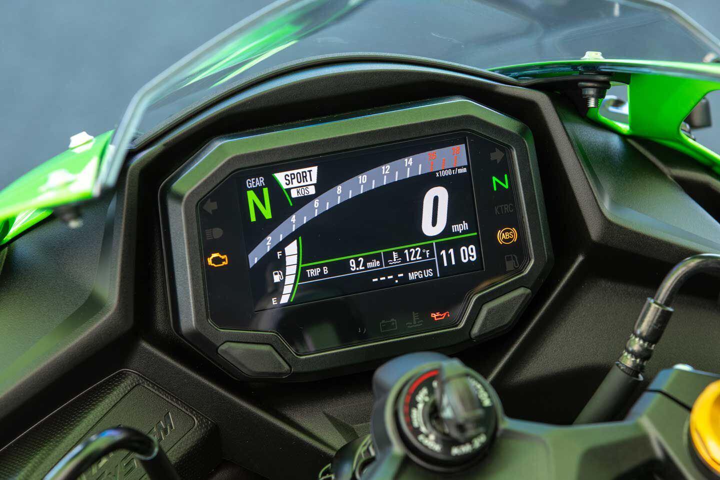 The 4.3-inch TFT display has multiple modes, including Street, Track, Black, or White options. |