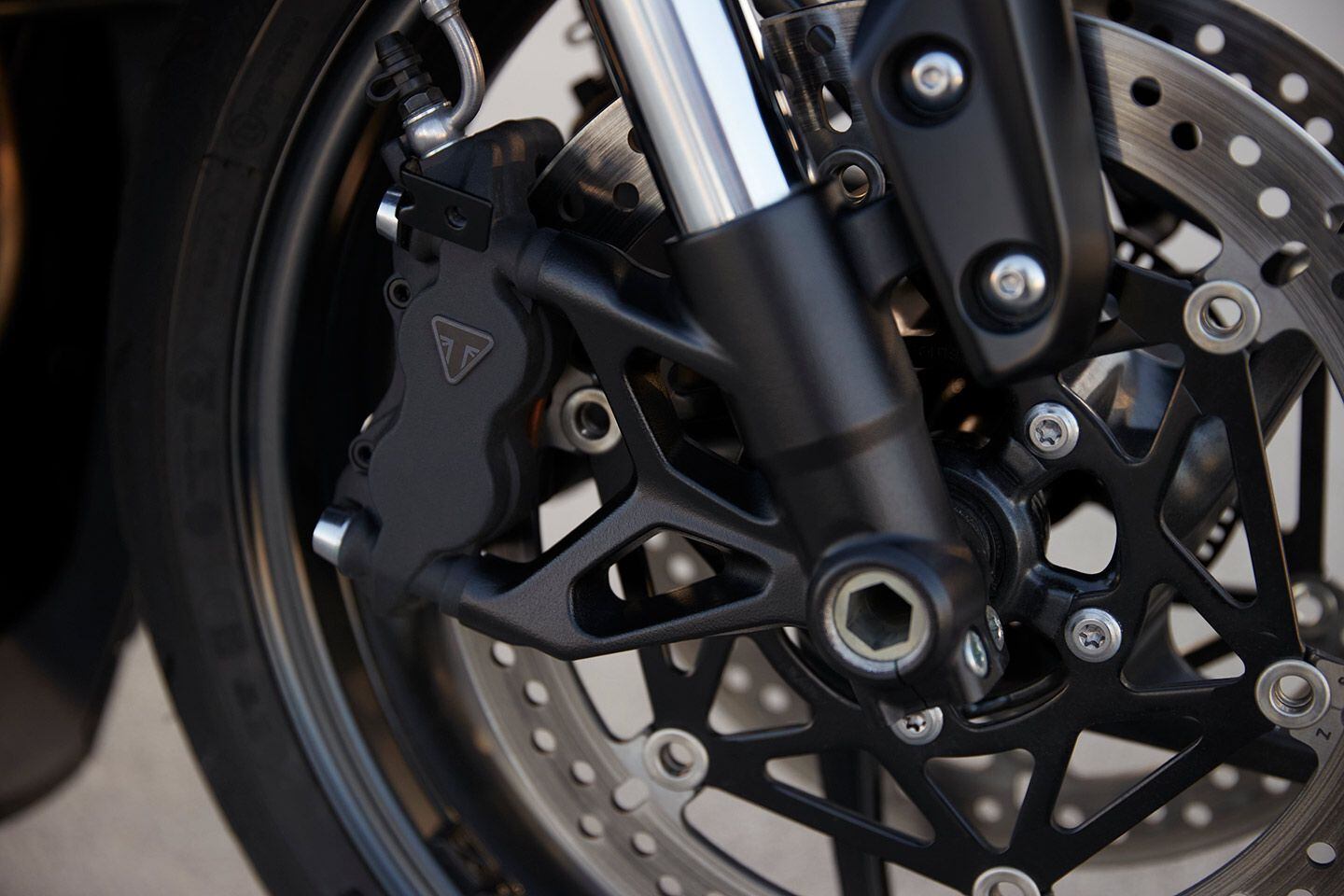 Close-up of radial-mount calipers.
