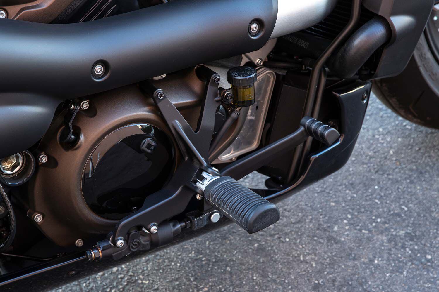 Harley’s accessory catalog includes a mid-control conversion kit for $659.95. While it’s helpful for more spirited riding, it results in a cramped seating position.
