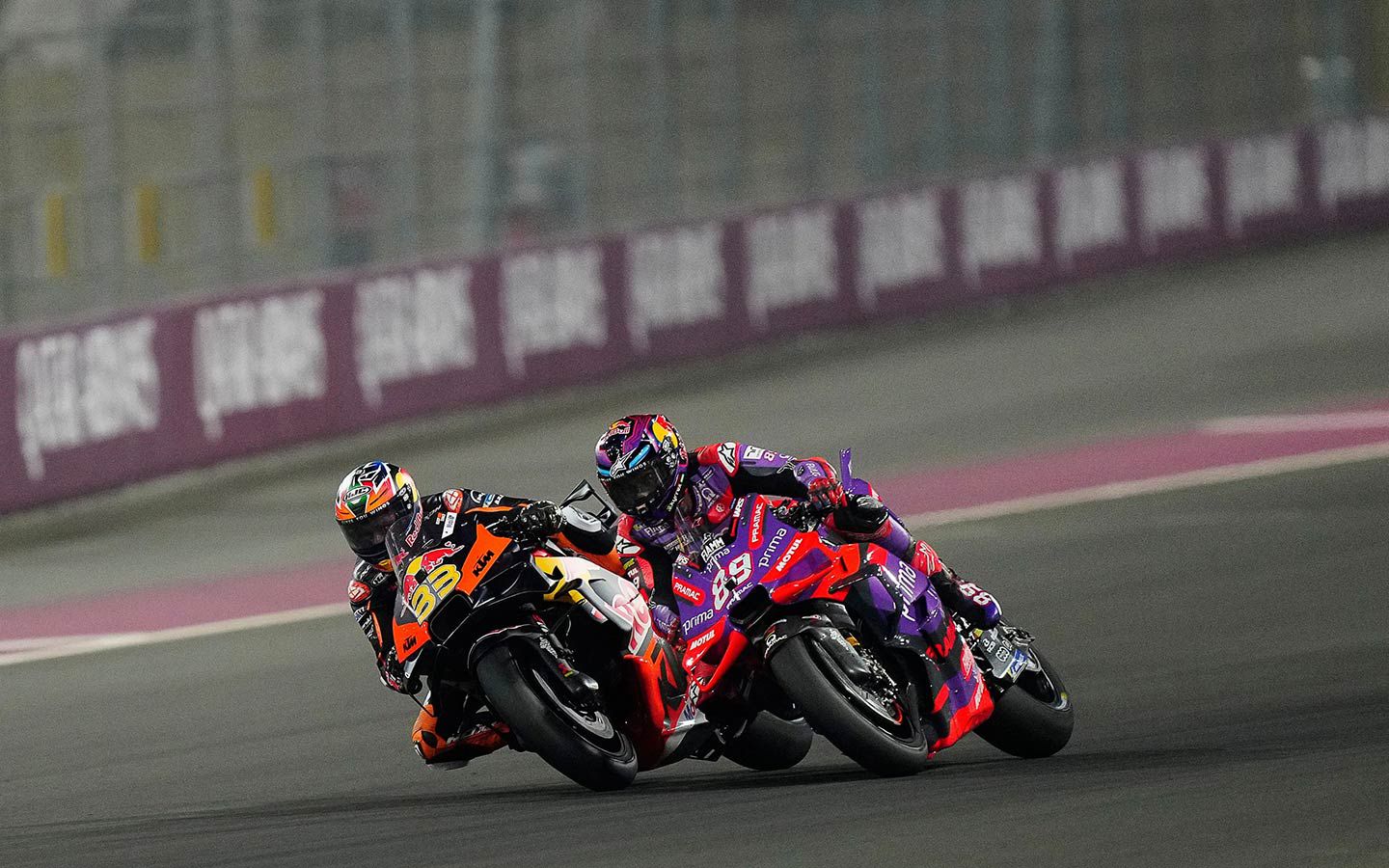 Brad Binder and Jorge Martín rounded out the podium in second and third, respectively. Martín won Saturday’s sprint race and set the track record.