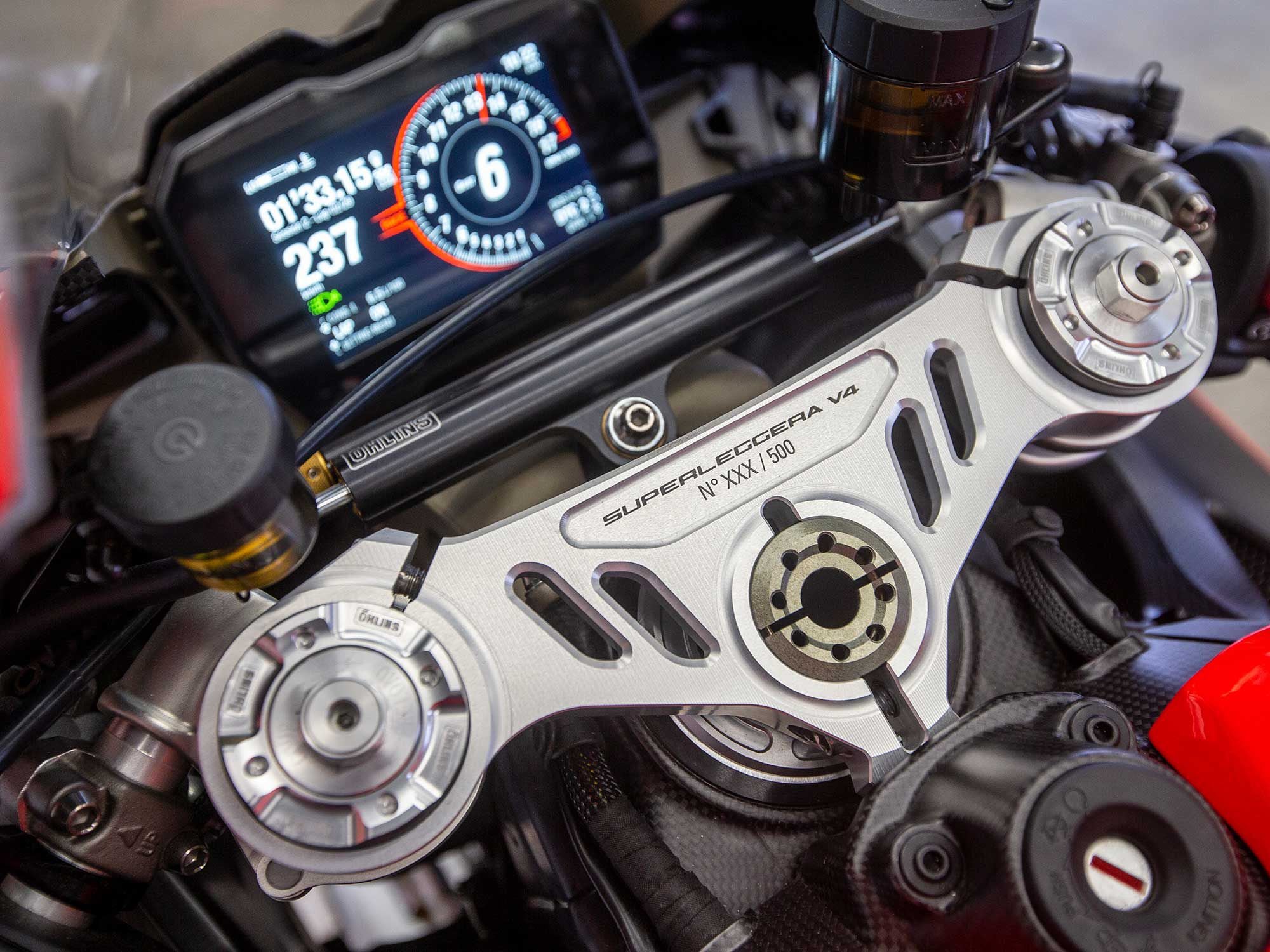 Every Superleggera produced receives an incredible attention to detail, including a laser-etched bike number on the triple clamp and ignition key.