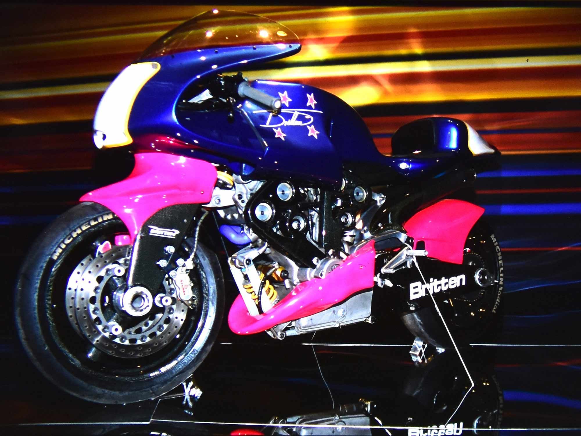 This is Britten No. 5 (serial No. P002) on display at “The Art of the Motorcycle” at the Guggenheim in Las Vegas, in the early ’90s.