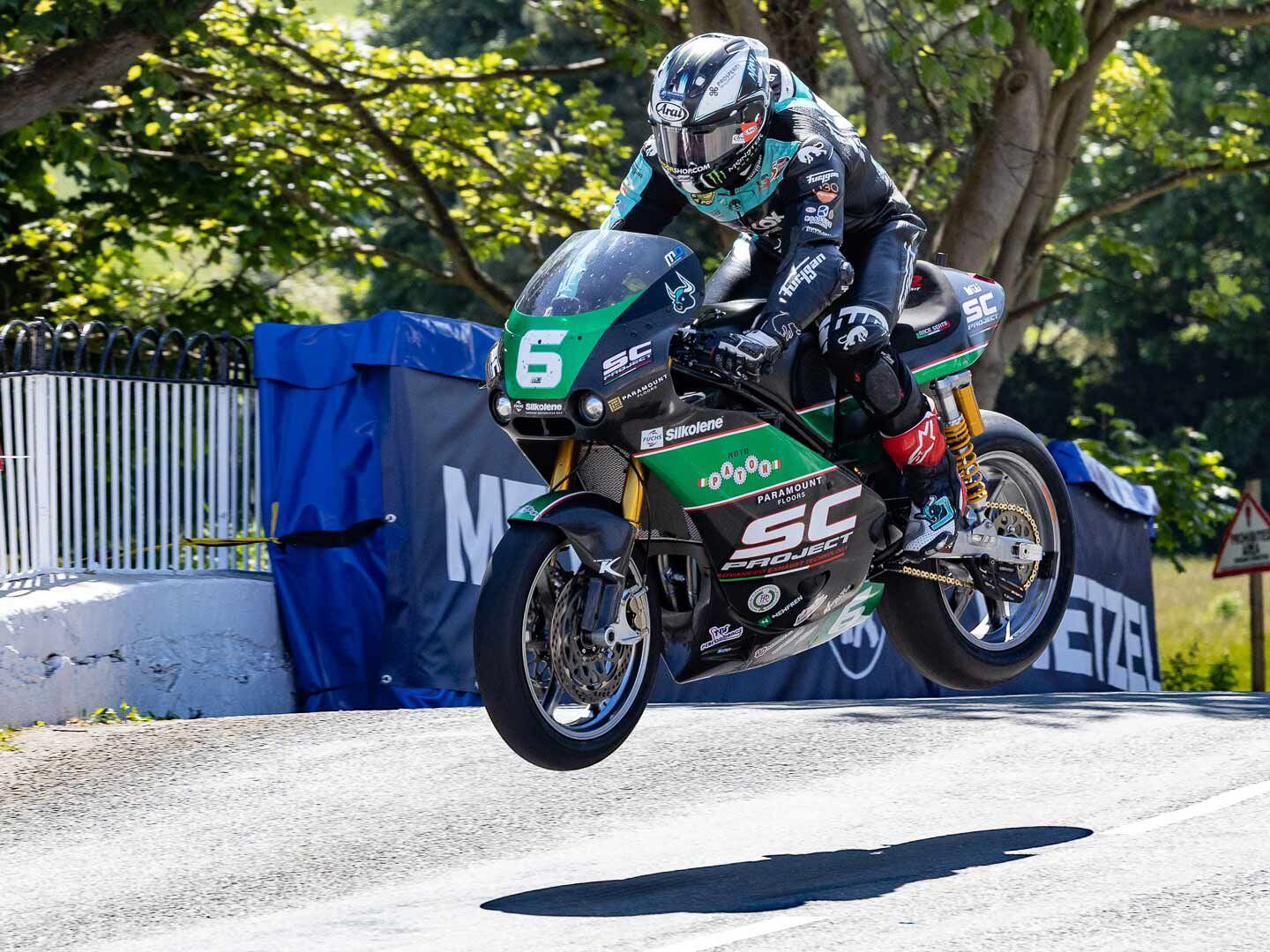As if competing against the bike, as well as the mountain course, Michael Dunlop won the first Supertwin event by 27 seconds.