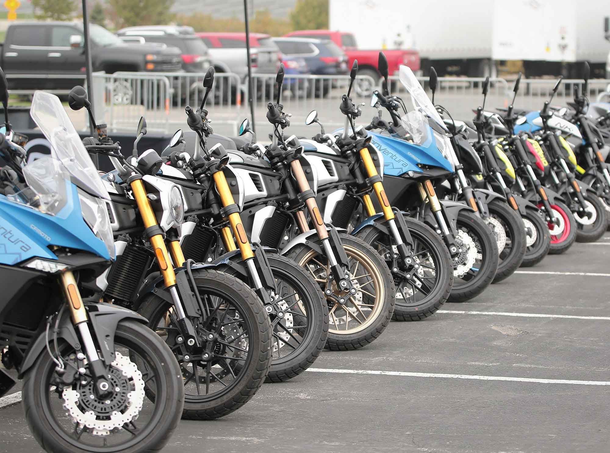 CFMoto showed us the seven new models it’s bringing to the US last month, including the 650 Adventura tourer, the 700CL-X roadster, and the 300SS sportbike.