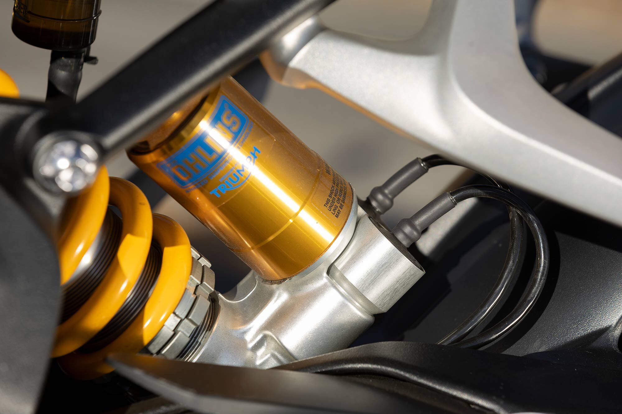 The Speed Triple 1200 RR’s S-EC 2.0 Öhlins shock.