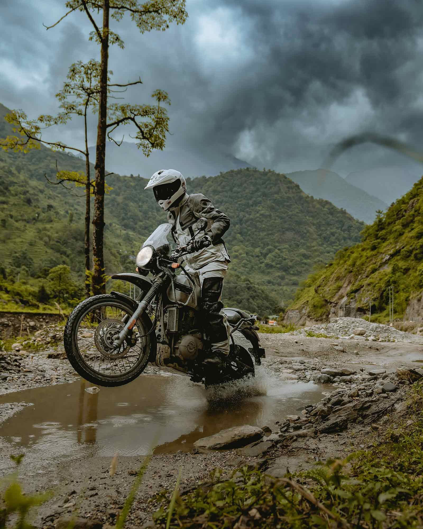 Keep the front wheel up if you want your boots to stay dry.