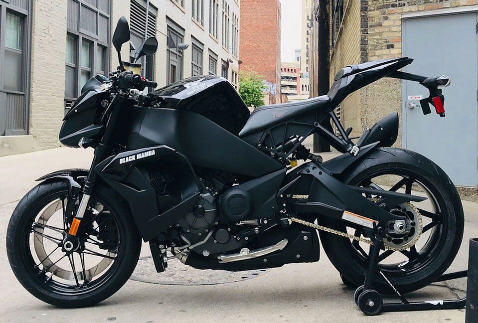 The naked 1190SX is built on the same 1190RX platform, and will be available in Carbon Fiber or Black Mamba versions (shown).