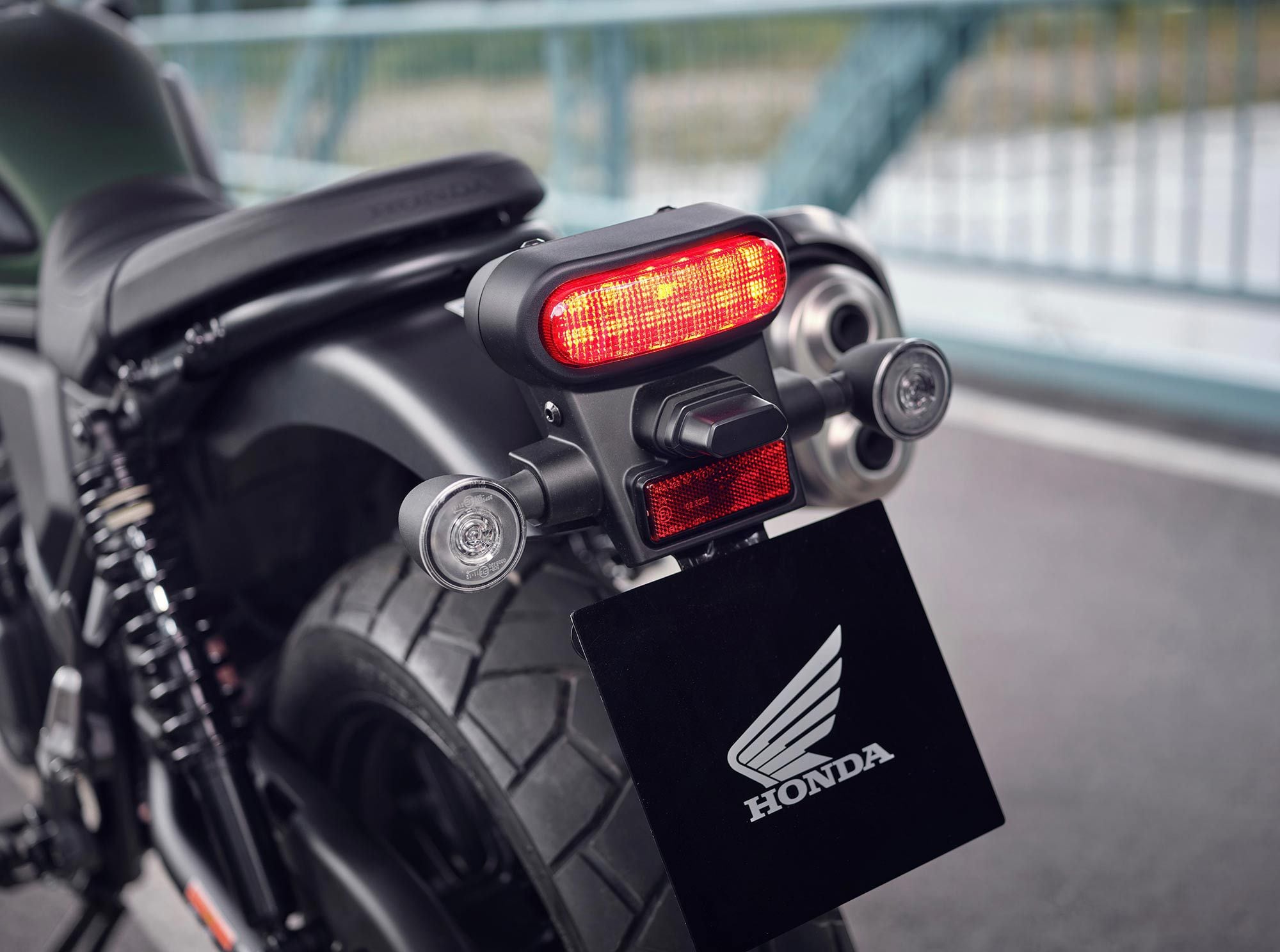 A view of the rear end and LED taillights.