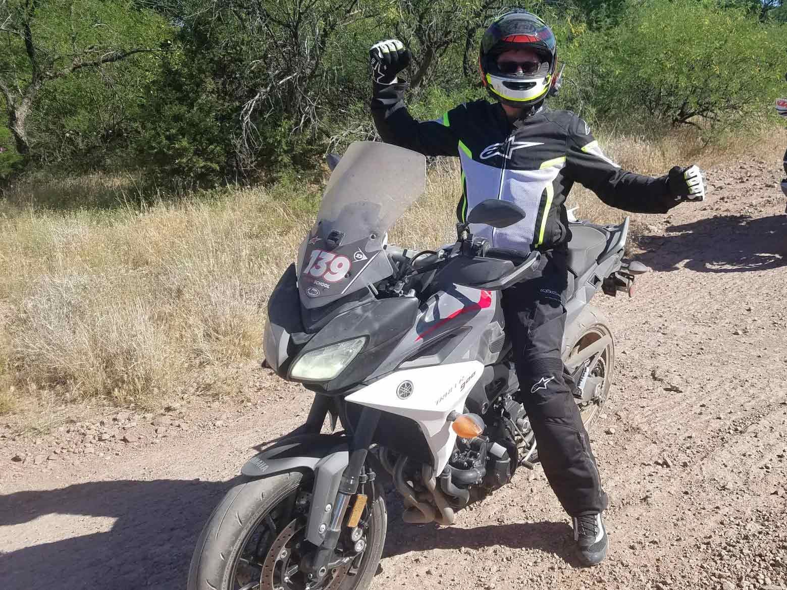 Limore Shur said, “Hey, why don’t you guys get some low-traction onboard shots.” That’s all we needed to hear; Keith Culver seen here after an epic two-hour dirt ride on YCRS streetbikes; only one radiator pierced and one head pipe collapsed.