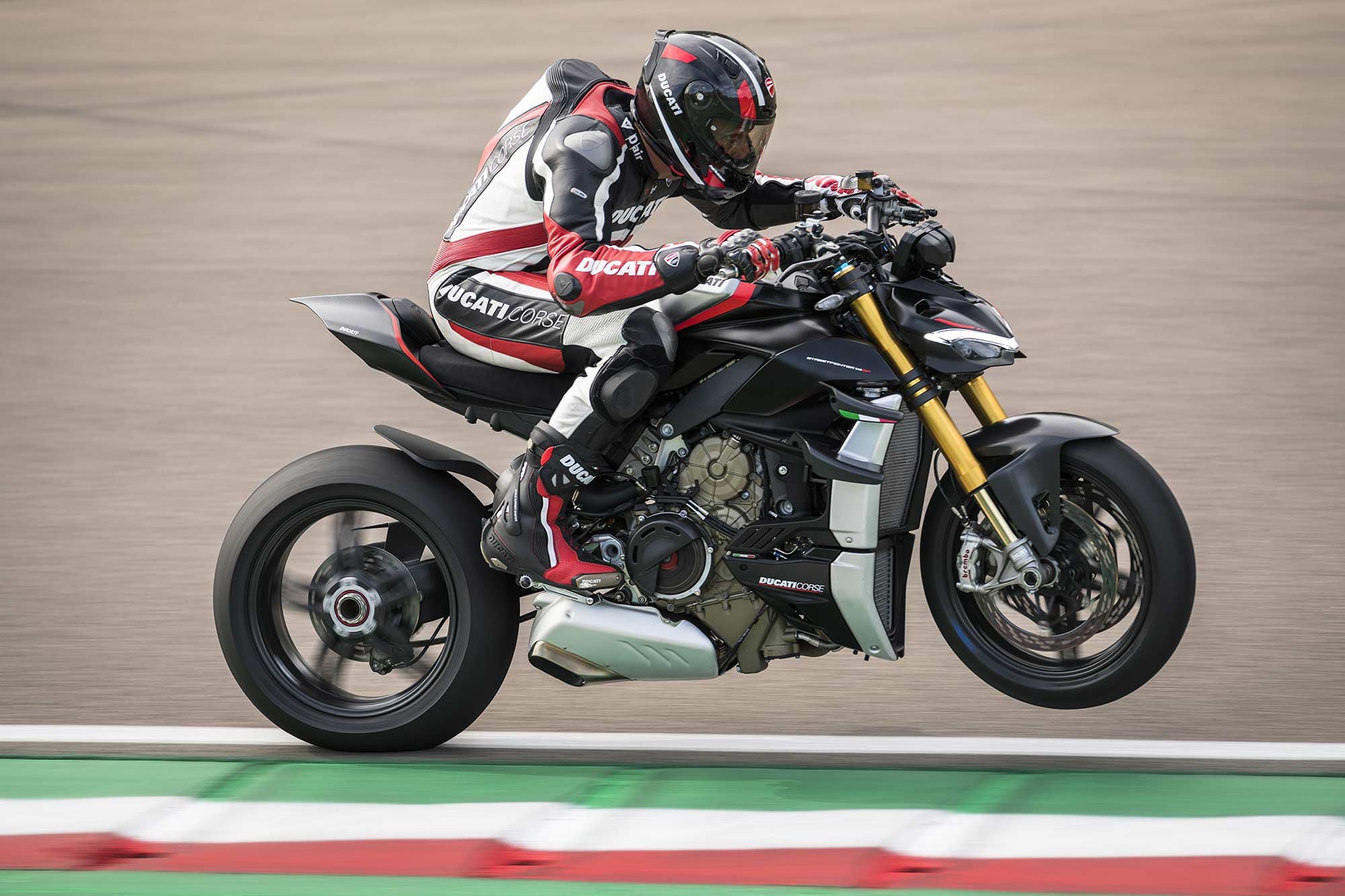 With its minimal bodywork and aggressive attitude, the Streetfighter V4 SP screams hooligan bike. But with its Ducati V-4 engine, it promises more. Premium hooligan?