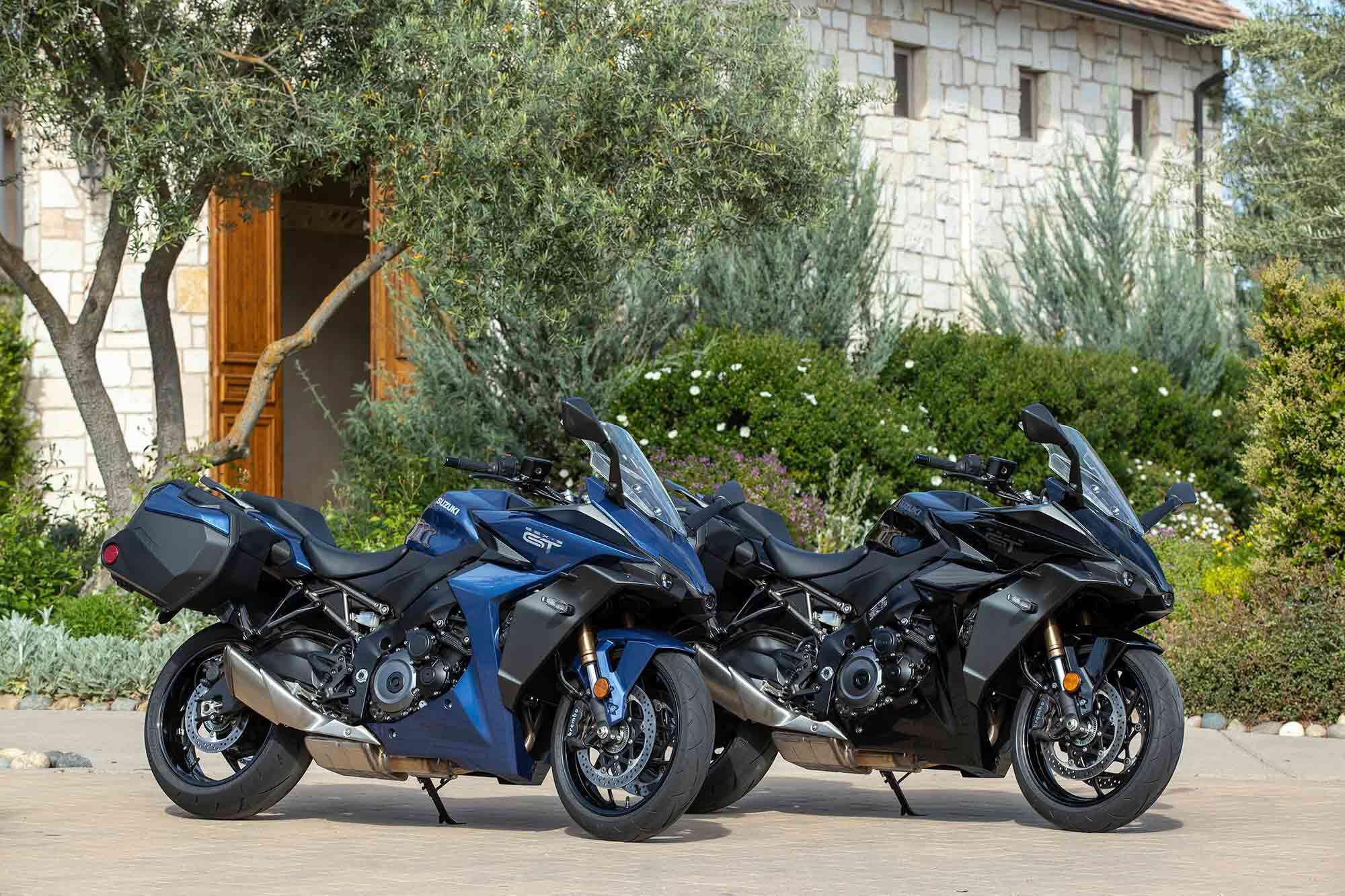 Both GT models are available in Majestic Metallic Reflective Blue and Glass Sparkle Black. Notice the shape of the new upper and lower fairing, which not only look modern but are designed to reduce direct pressure to the rider’s helmet, shoulders, and knees.