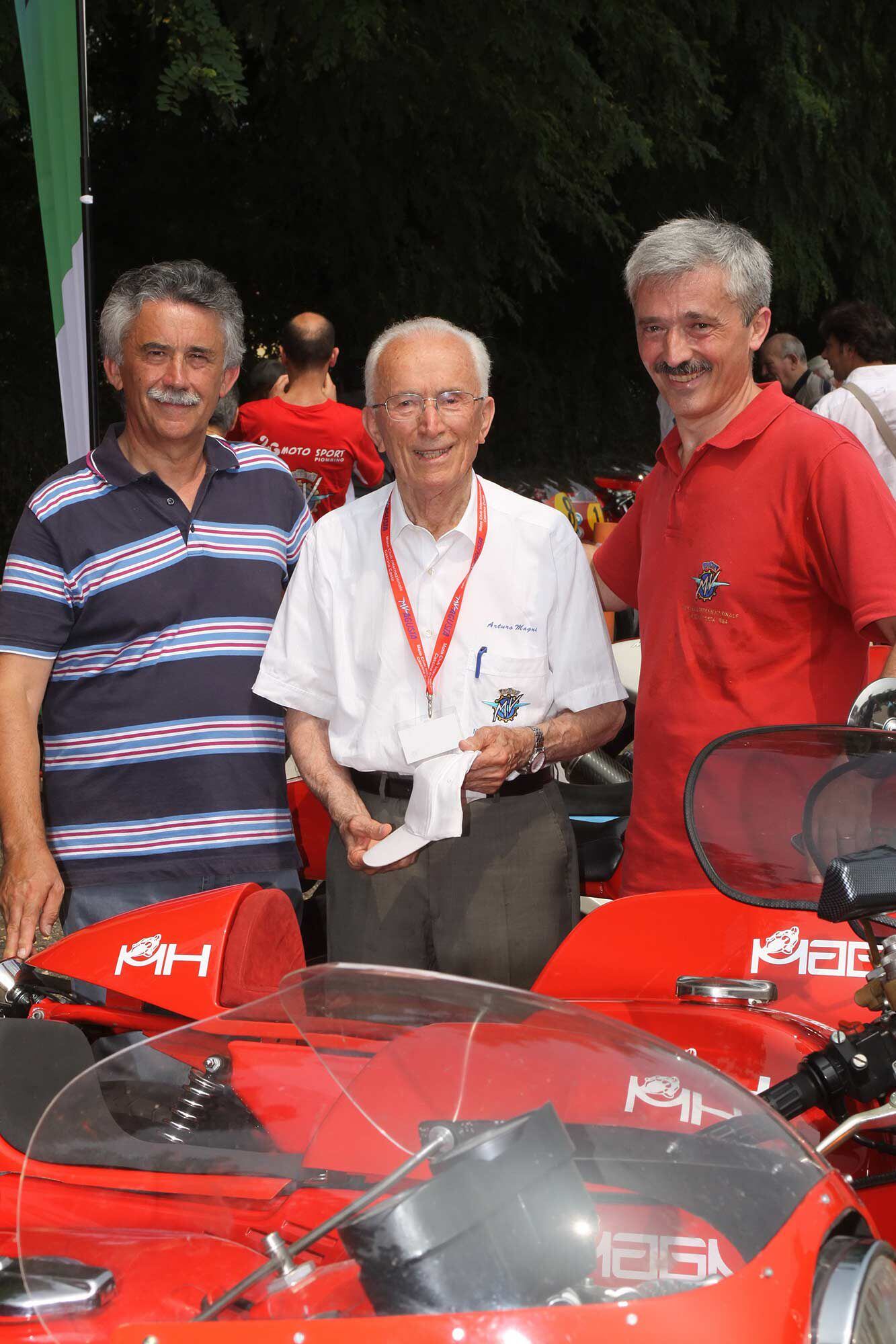 The grand old man himself: Arturo Magni flanked by his two sons, Carlo and Giovanni.