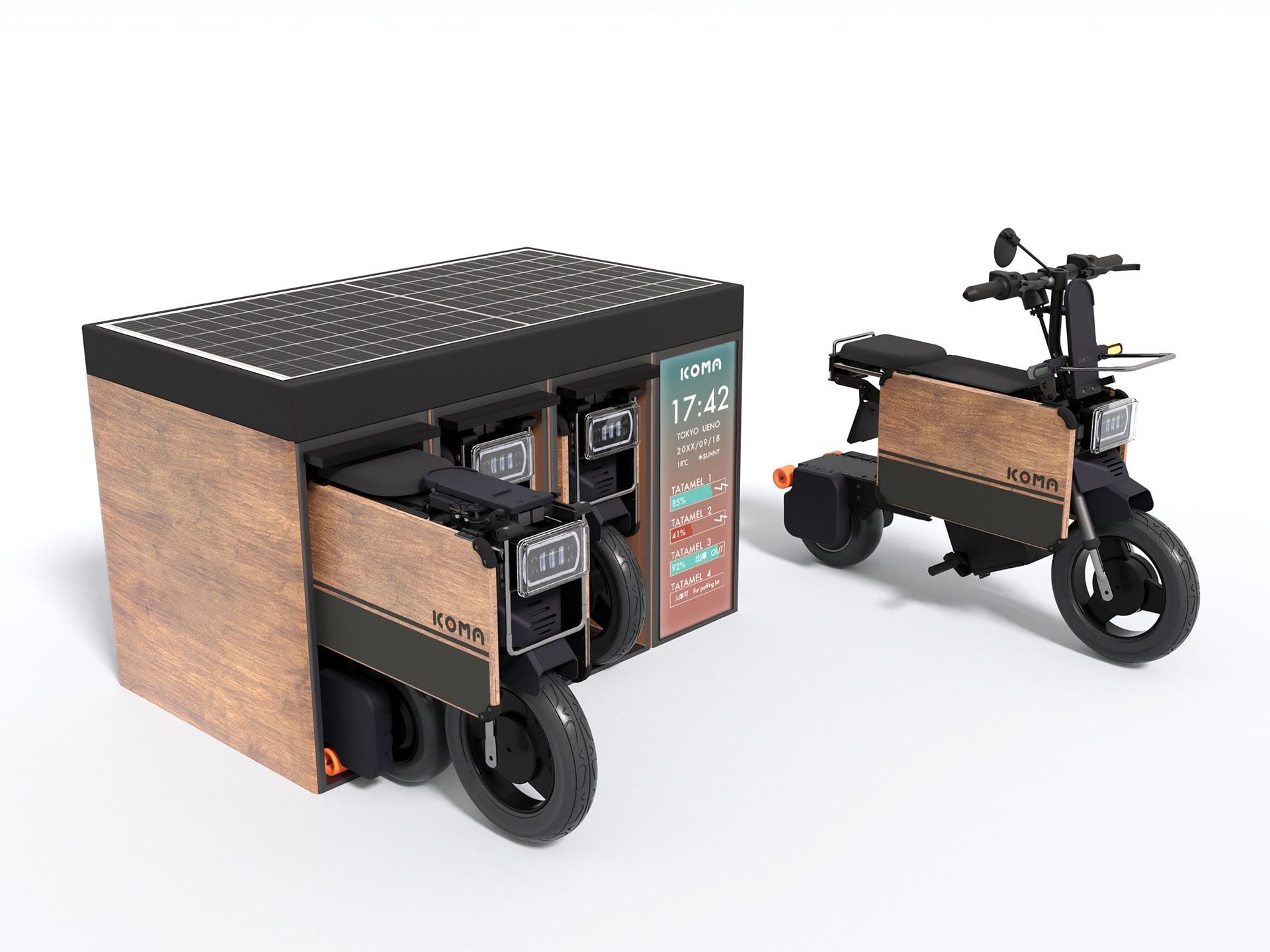 Want a fleet of them? This self-contained charging station with solar panel looks pretty cool.