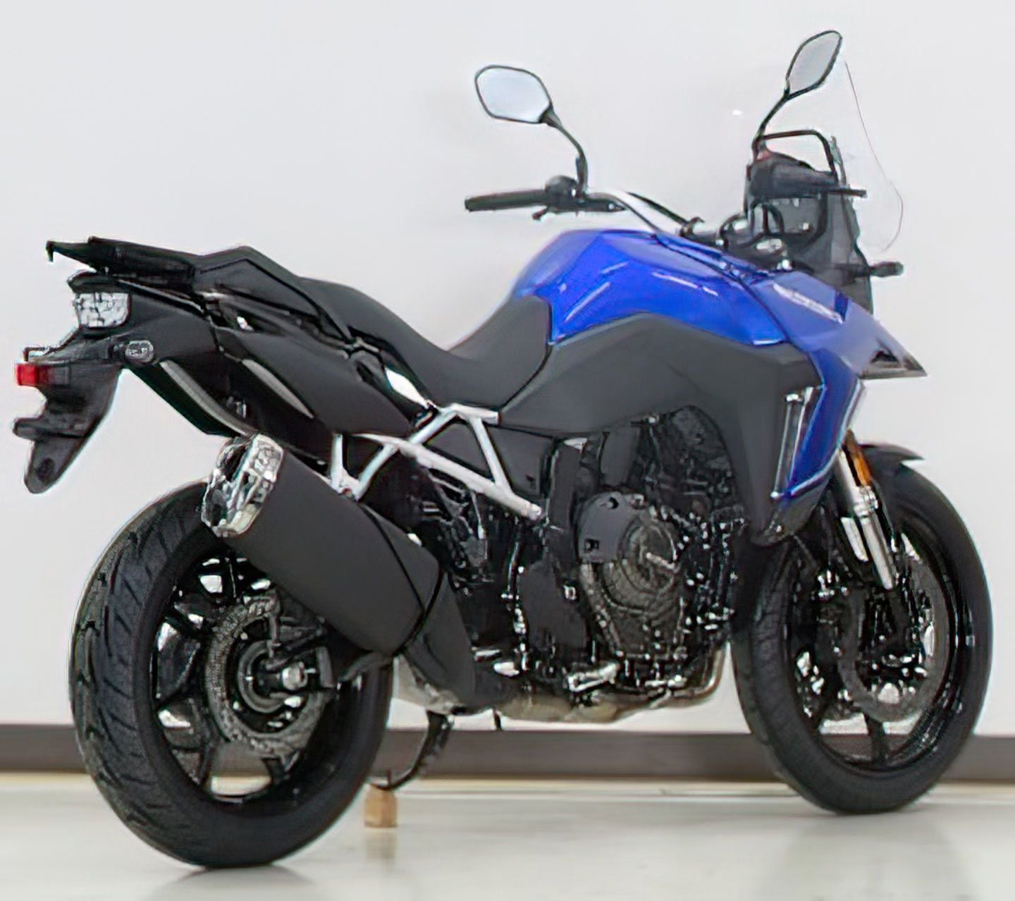 The new V-Strom 800 will have street-oriented tires, suspension, and brakes.