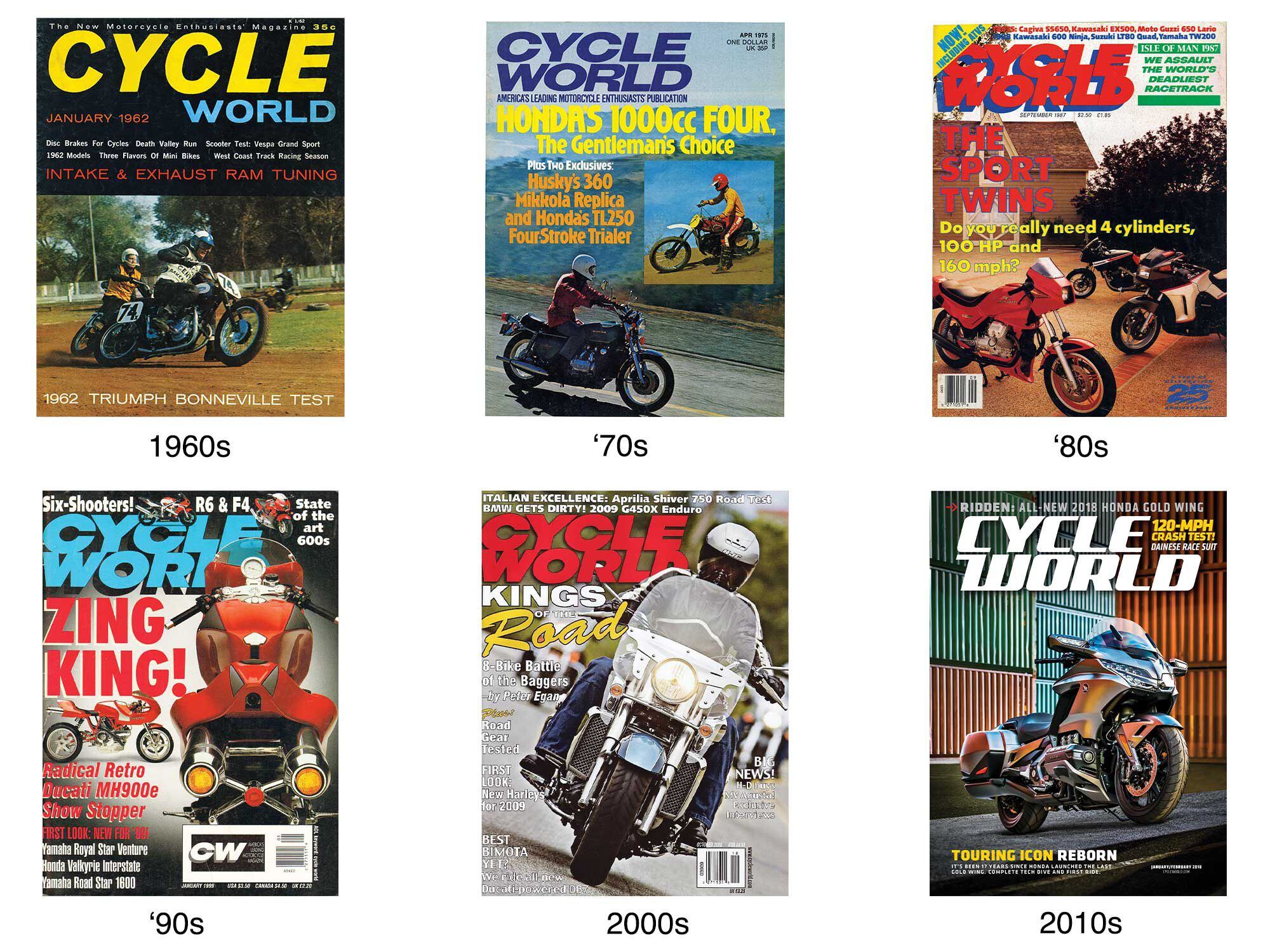 The evolution of the <em>Cycle World</em> logo. Current style was inspired by the 1962 original.