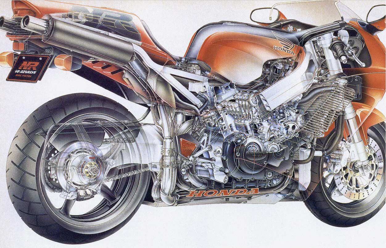 This amazing cutaway illustration of the NR750 accompanied <i>Cycle World</i>’s 1994 road test.