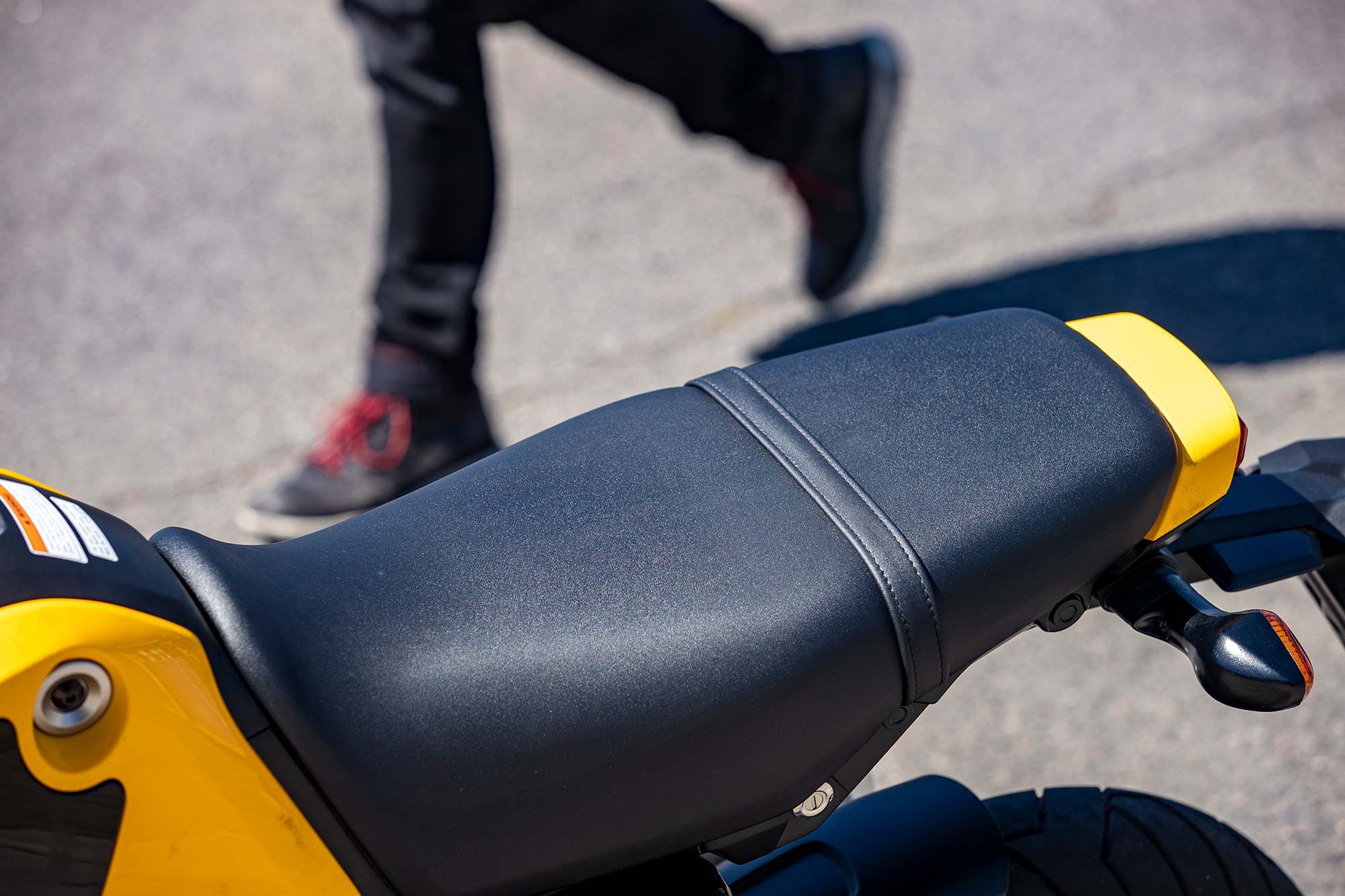Ergonomic revisions to the Grom include a more cushioned seat that replaces the earlier contoured shape with a long, flat one.