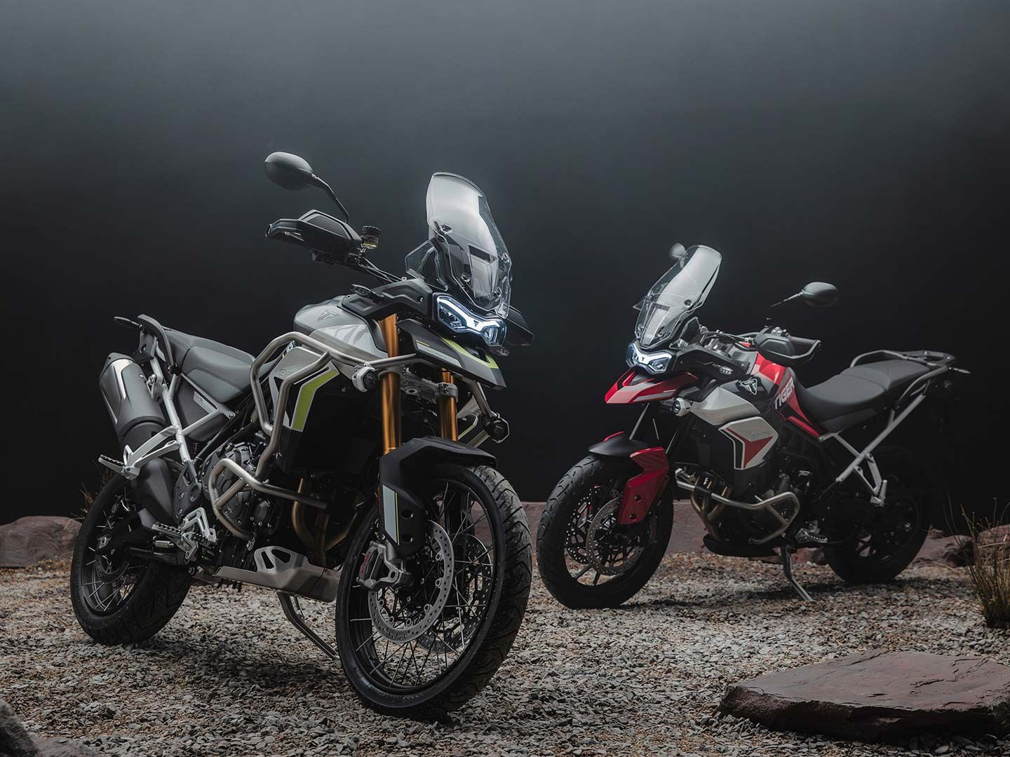 In honor of Iván Cervantes’ Baja Aragón victory last year, Triumph has released the new Tiger 900 Aragón Editions models. The Rally is in the foreground while the GT model is in the back.