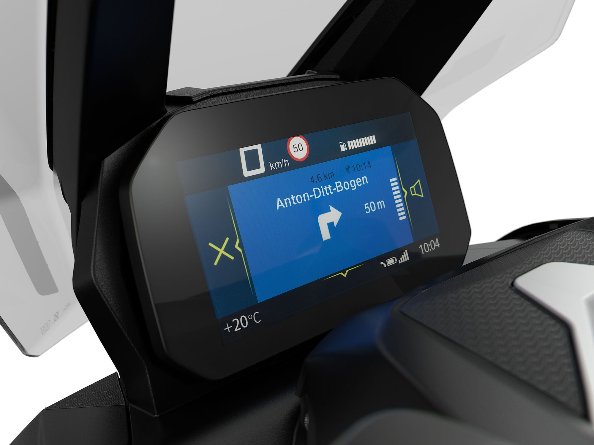 Navigation is controlled via a full-color TFT dash.
