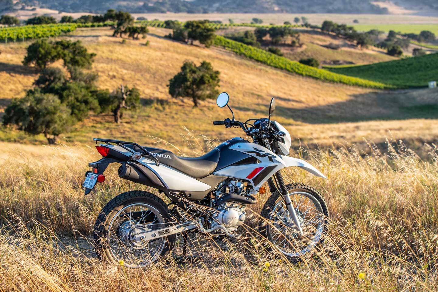 Honda claims the XR150L has a 2.8-gallon gas tank with a fuel range of 346 miles.