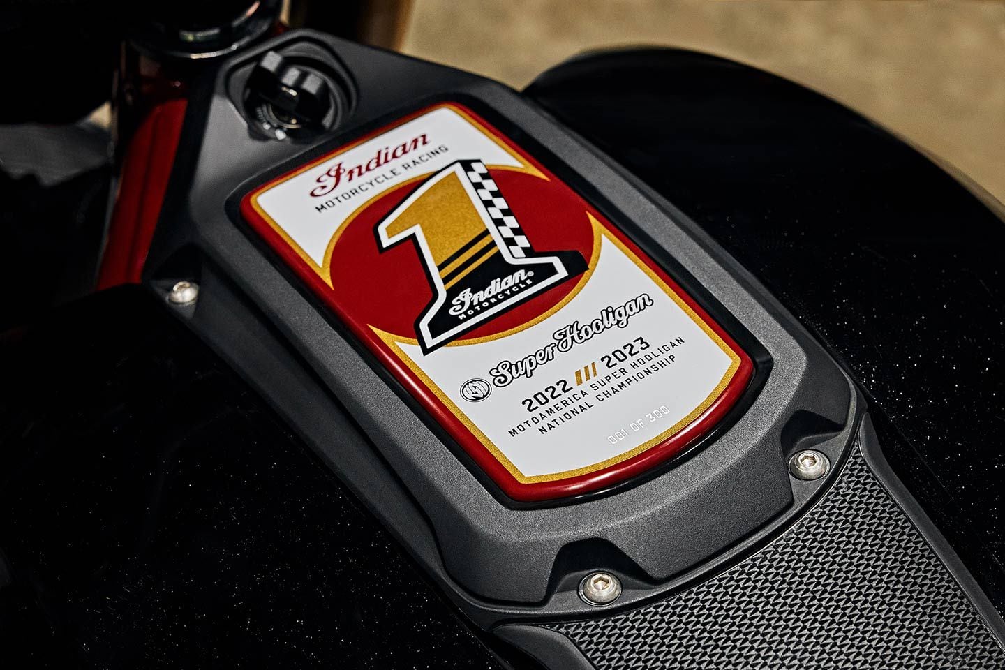Commemorative badge on the tank console indicates unit number and RSD/Super Hooligan provenance.