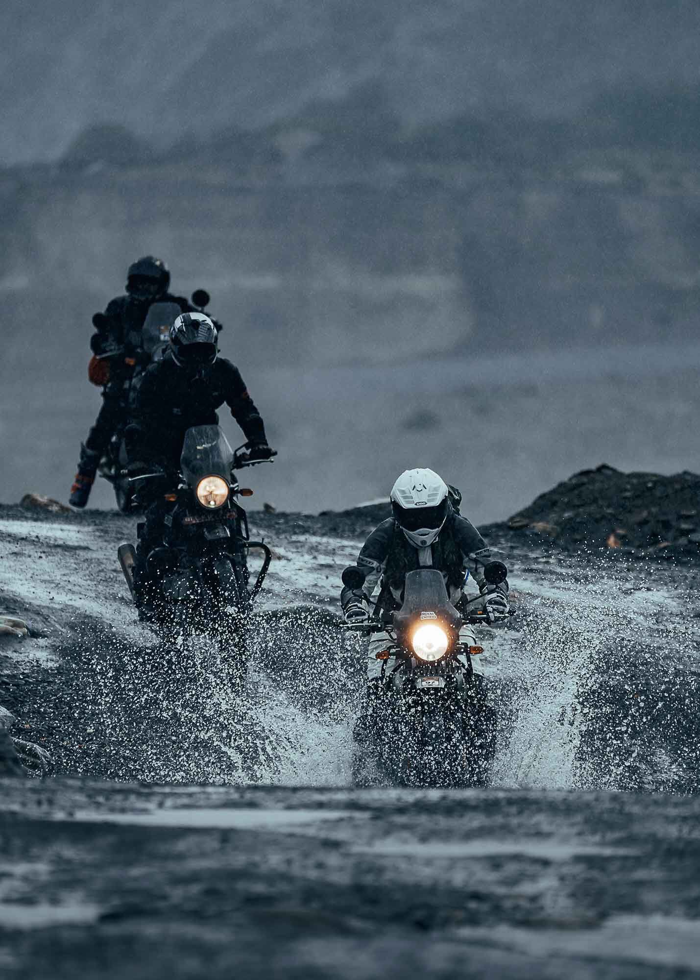 Splashing through streams, the Royal Enfield is right at home.