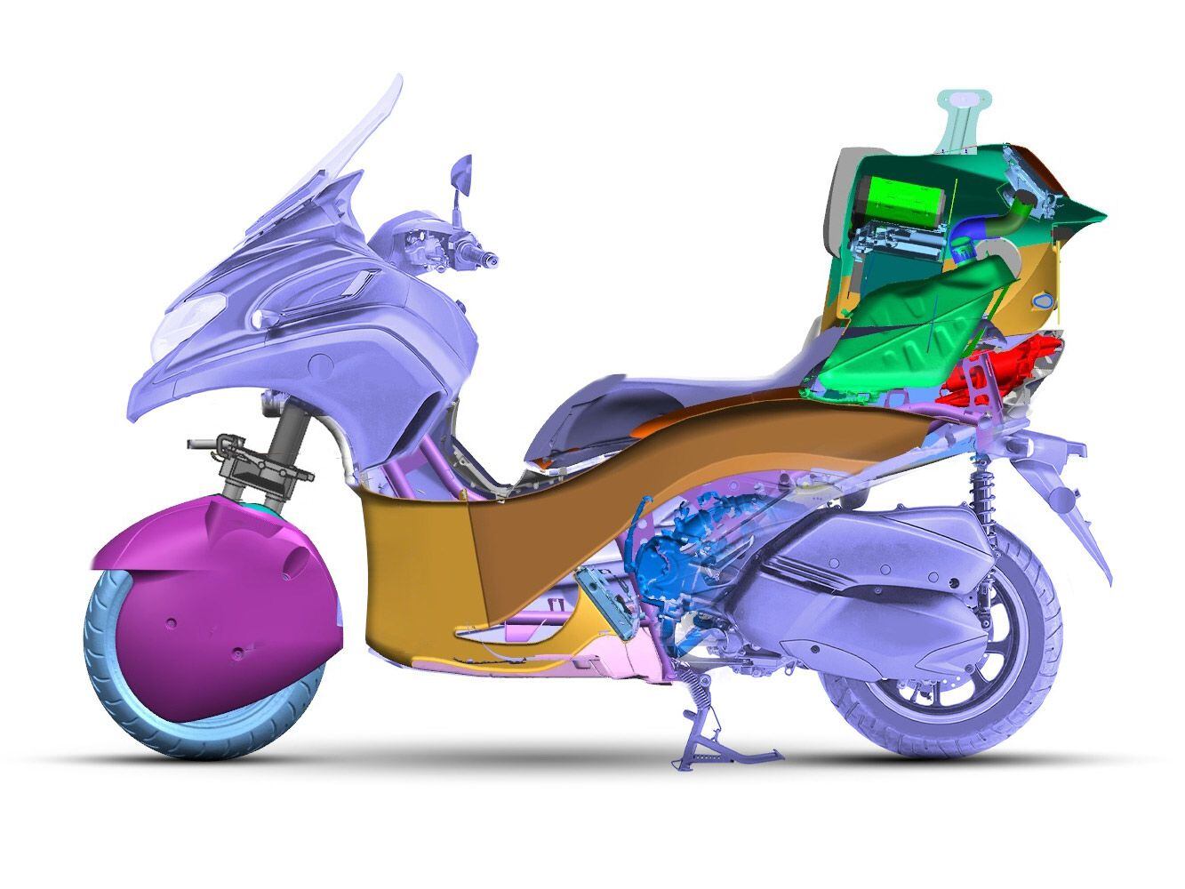 Profile cutaway of the WMC300FR showing drag/airflow, battery and engine/motor locations.