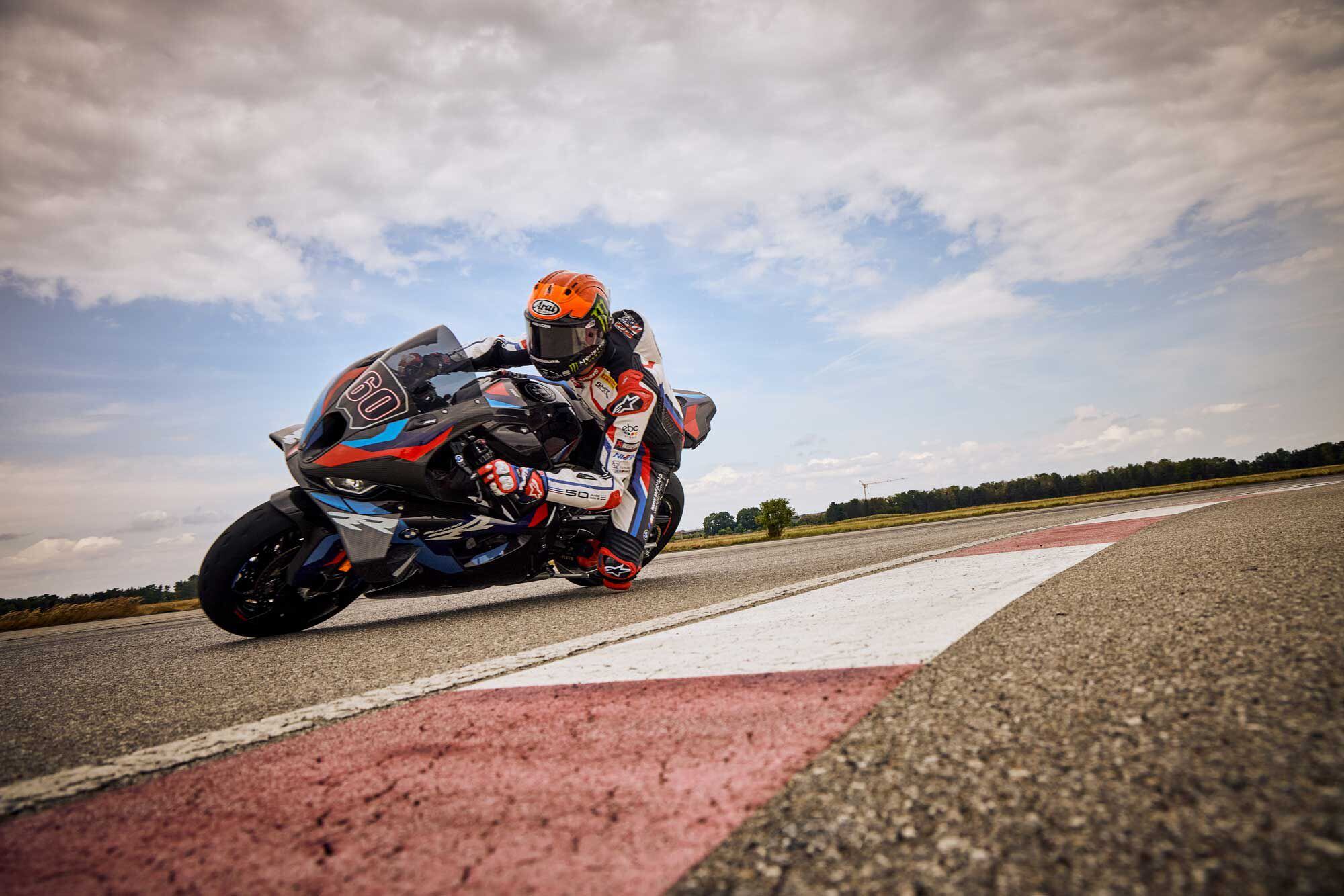 BMW says the 2023 M 1000 RR winglets add 50 pounds of downforce at 186 mph.